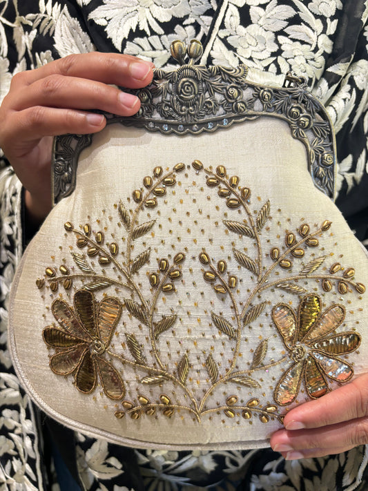 Ivory Silk Zardozi Clutch Bag