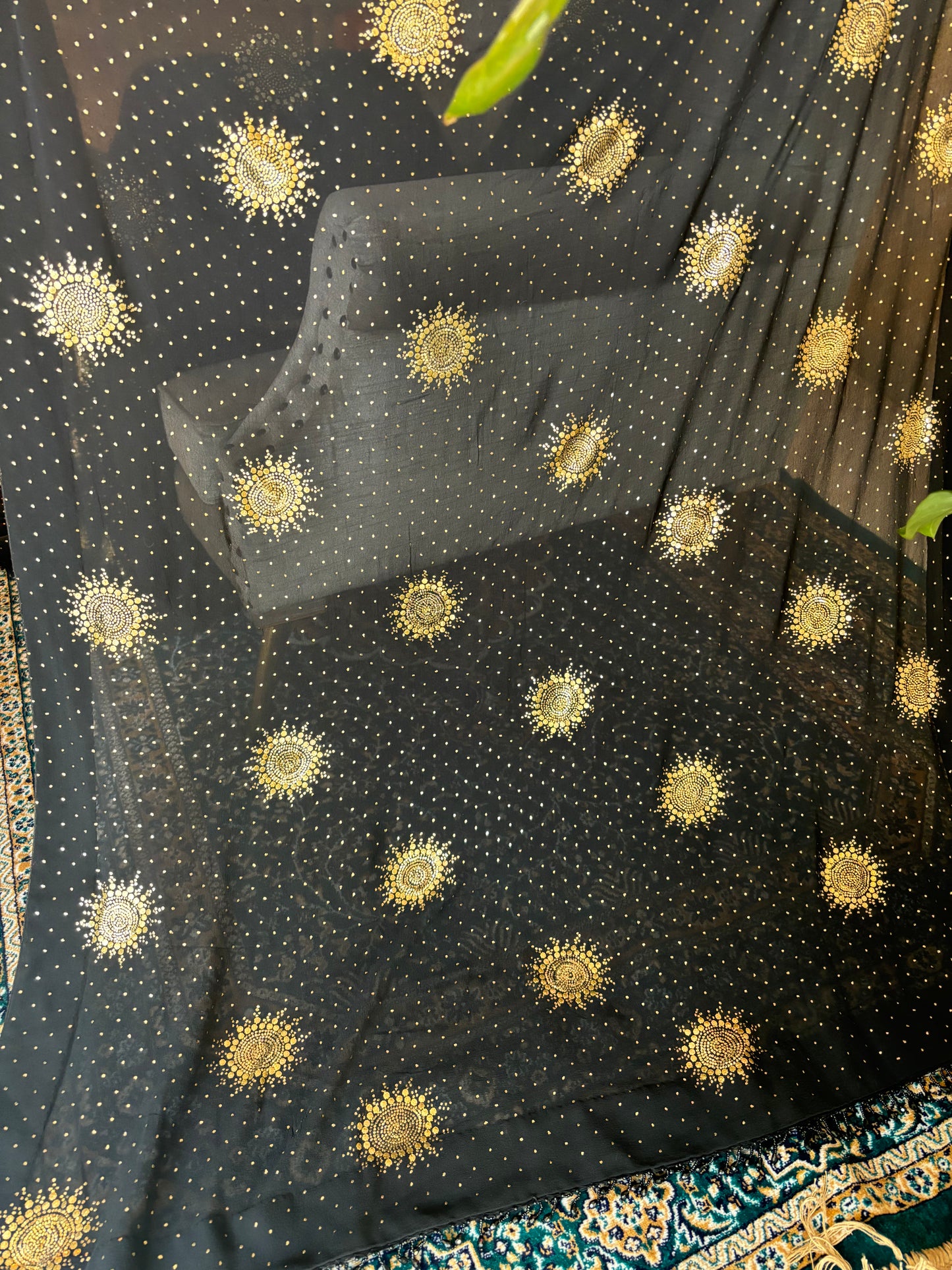 Black Pure Georgette Badla Saree and Blouse