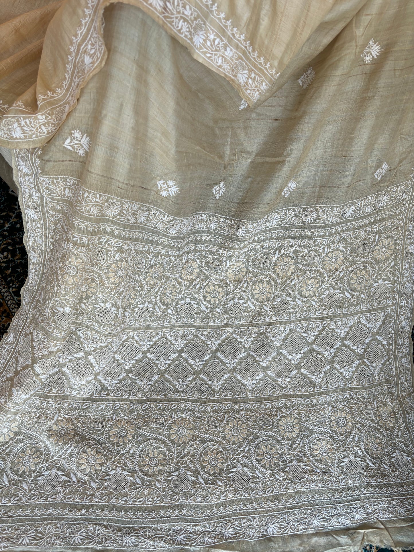 Dyeable Silk Chikankari Saree and Blouse