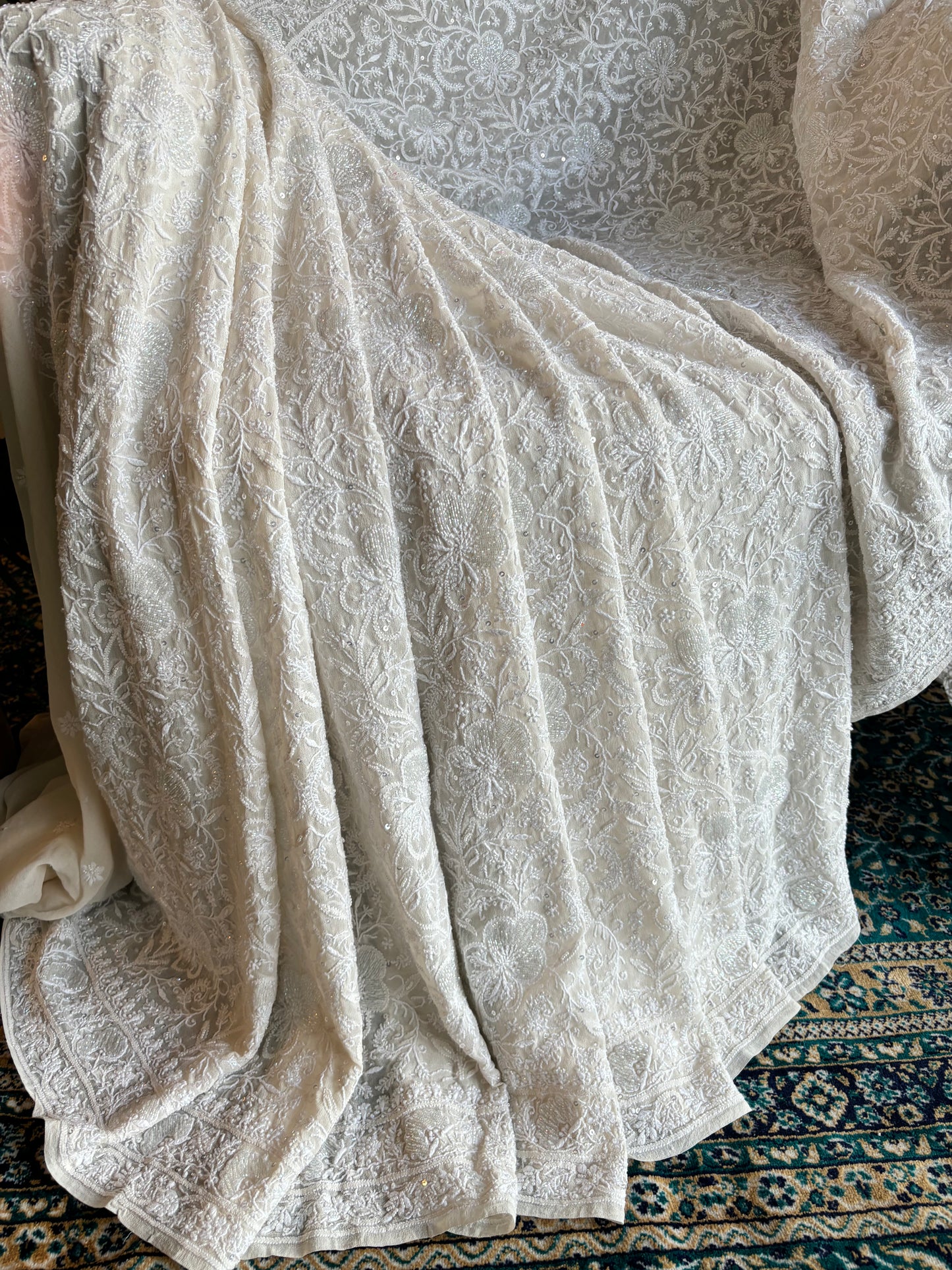 Dyeable Pure Georgette Chikankari Saree and Blouse