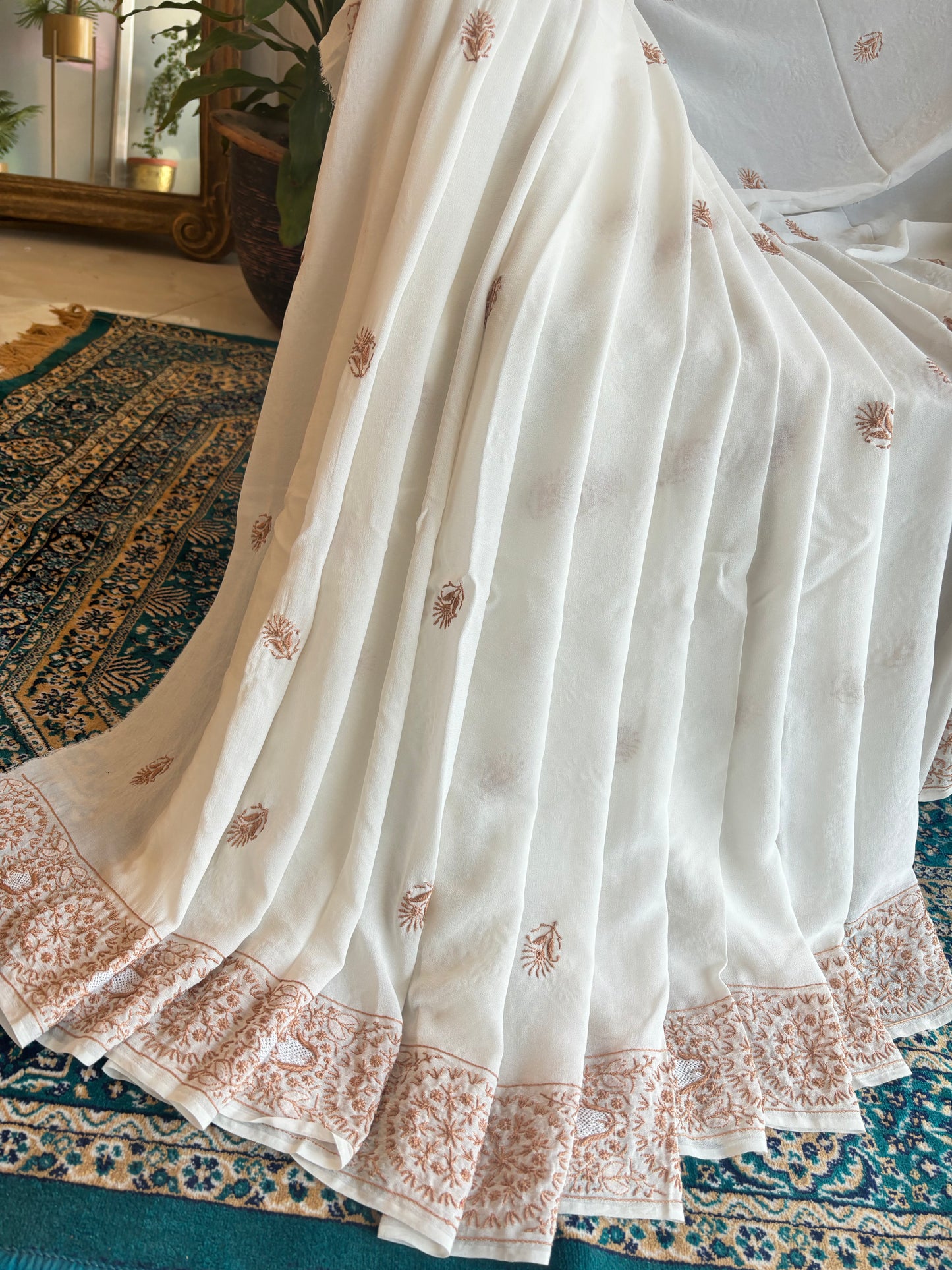 Dyeable Pure Georgette Chikankari Saree