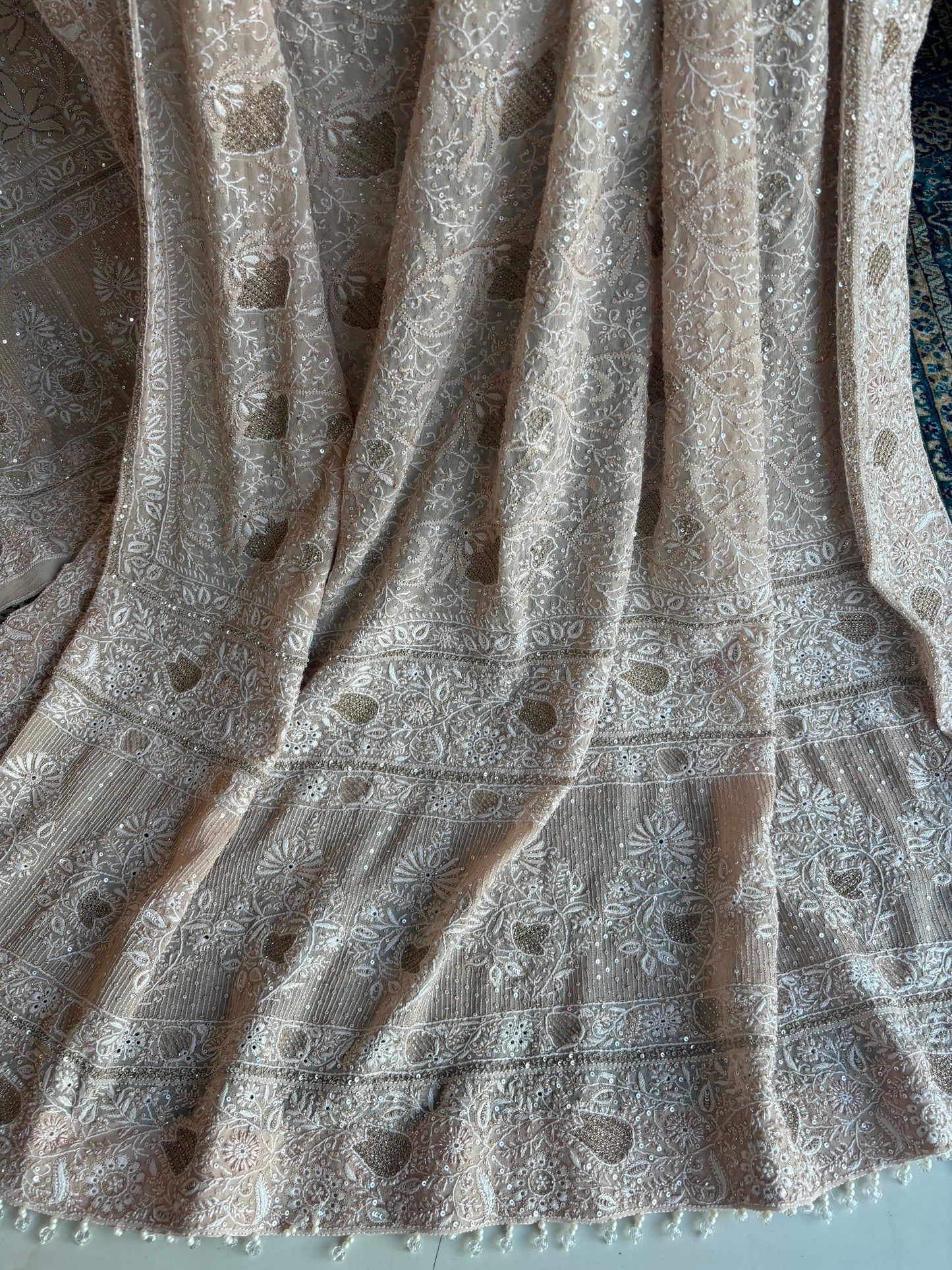 Dusty Peach Pure Georgette Chikankari Lehenga