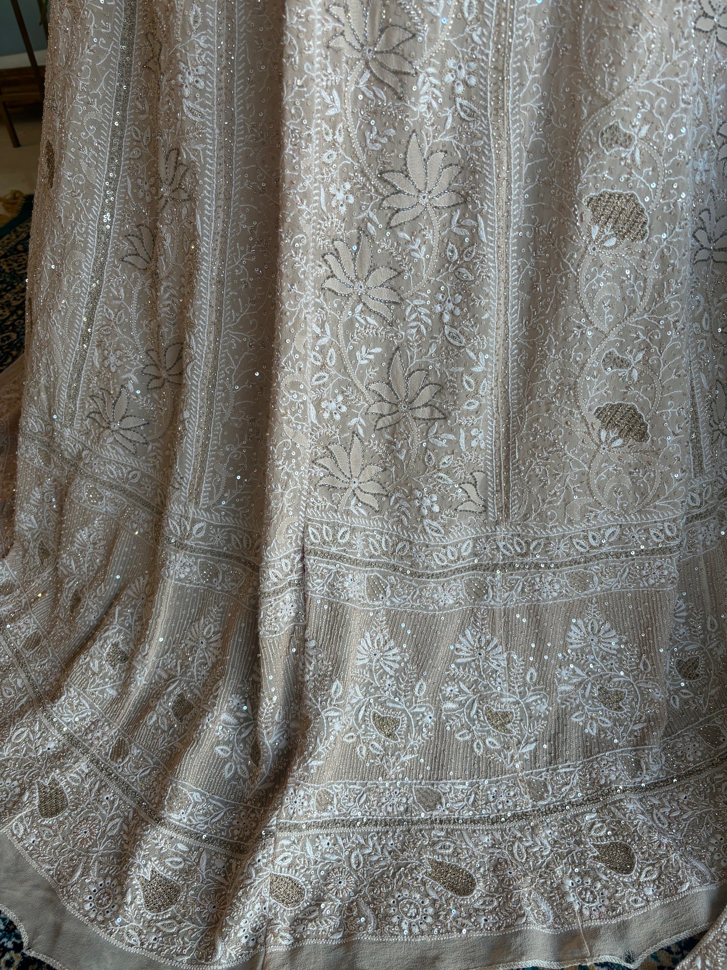 Dusty Peach Pure Georgette Chikankari Lehenga