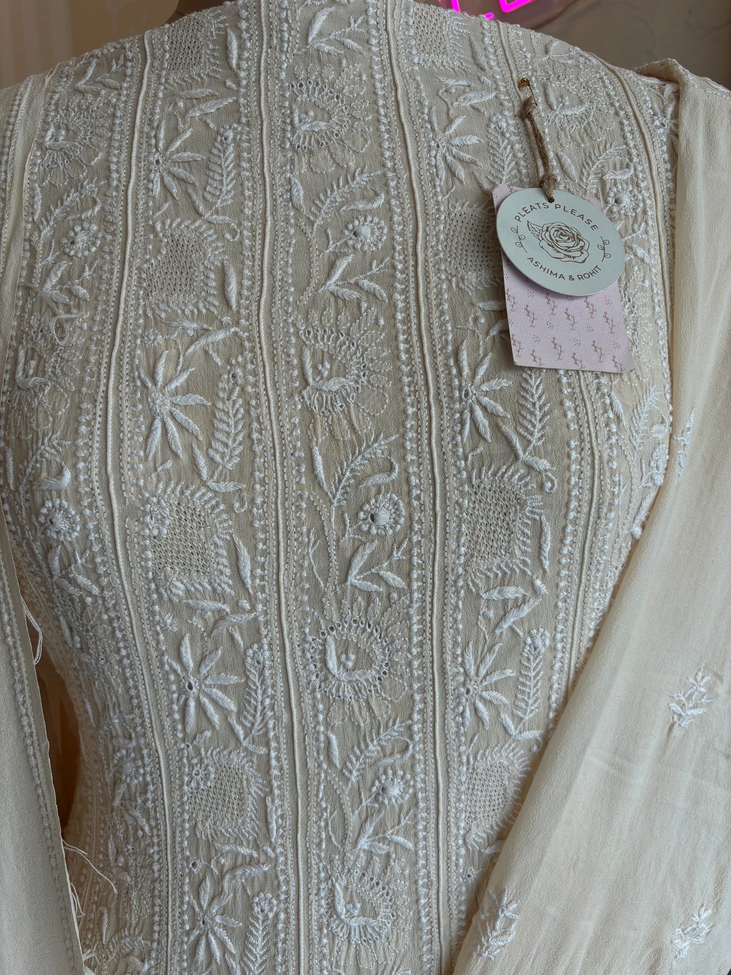 Coffee Cream Pure Georgette Chikankari Anarkali and Dupatta