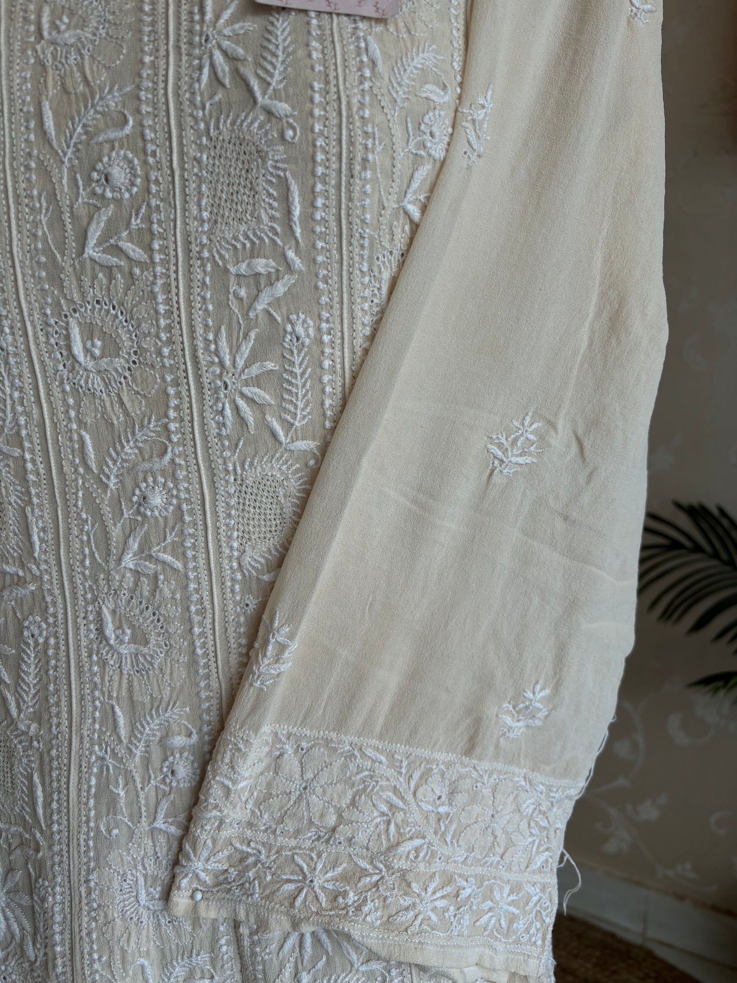 Coffee Cream Pure Georgette Chikankari Anarkali and Dupatta