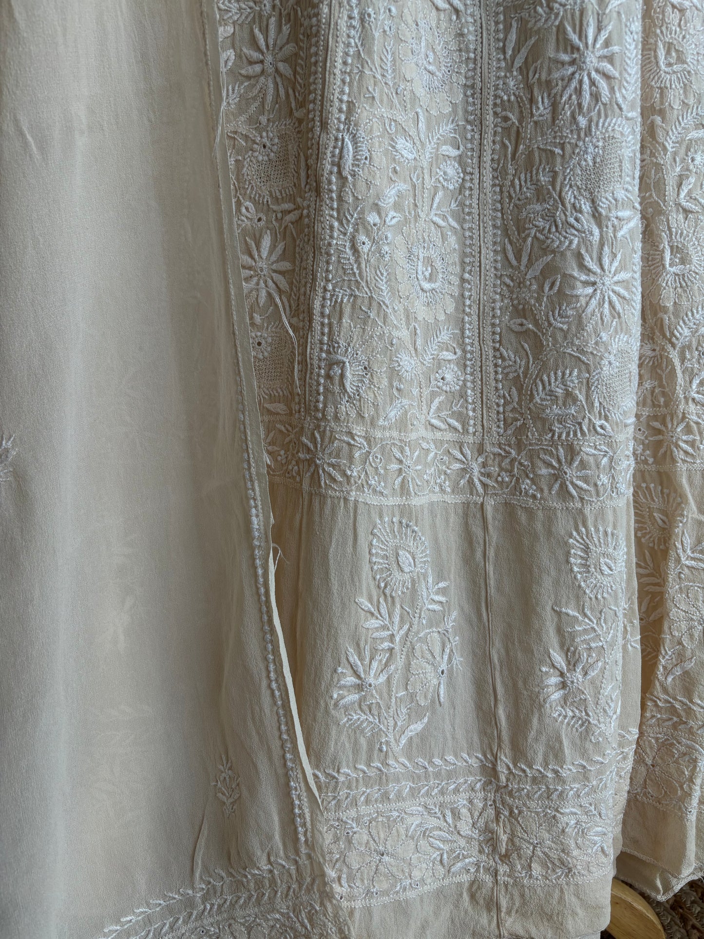 Coffee Cream Pure Georgette Chikankari Anarkali and Dupatta