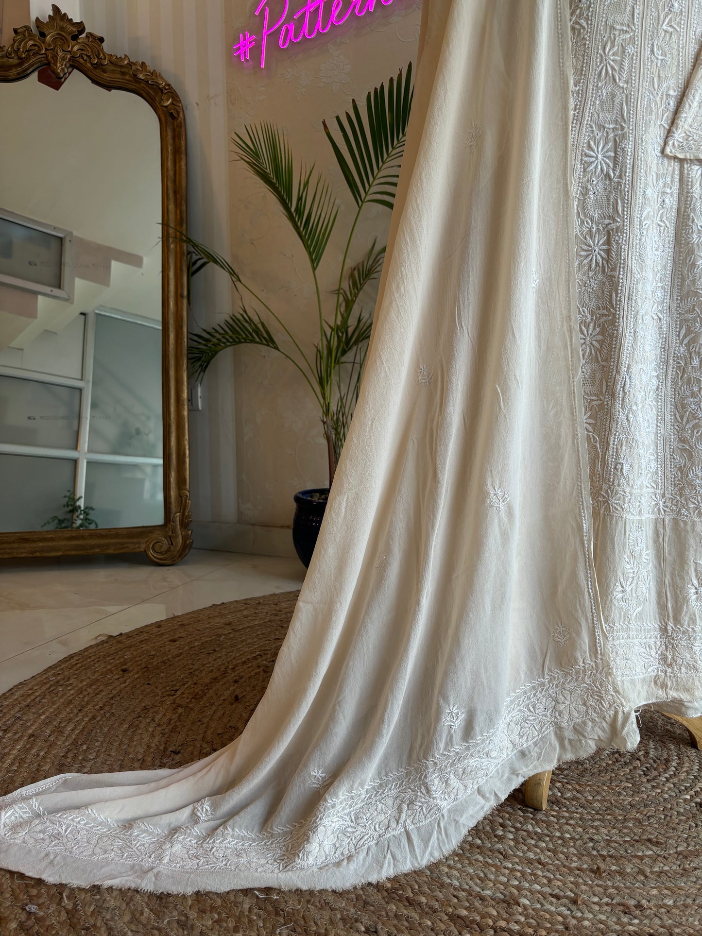 Coffee Cream Pure Georgette Chikankari Anarkali and Dupatta