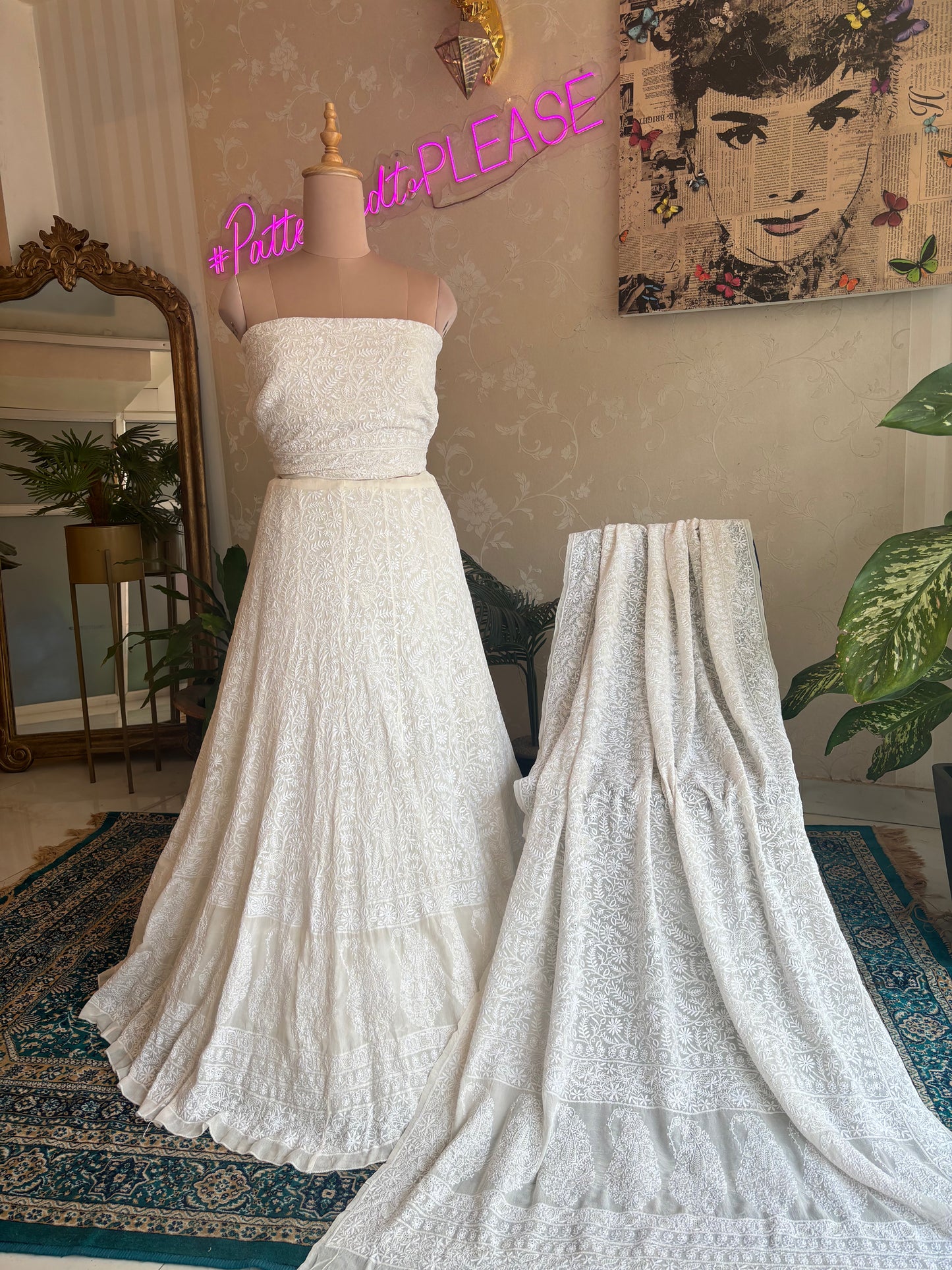Dyeable Pure Georgette Chikankari Lehenga