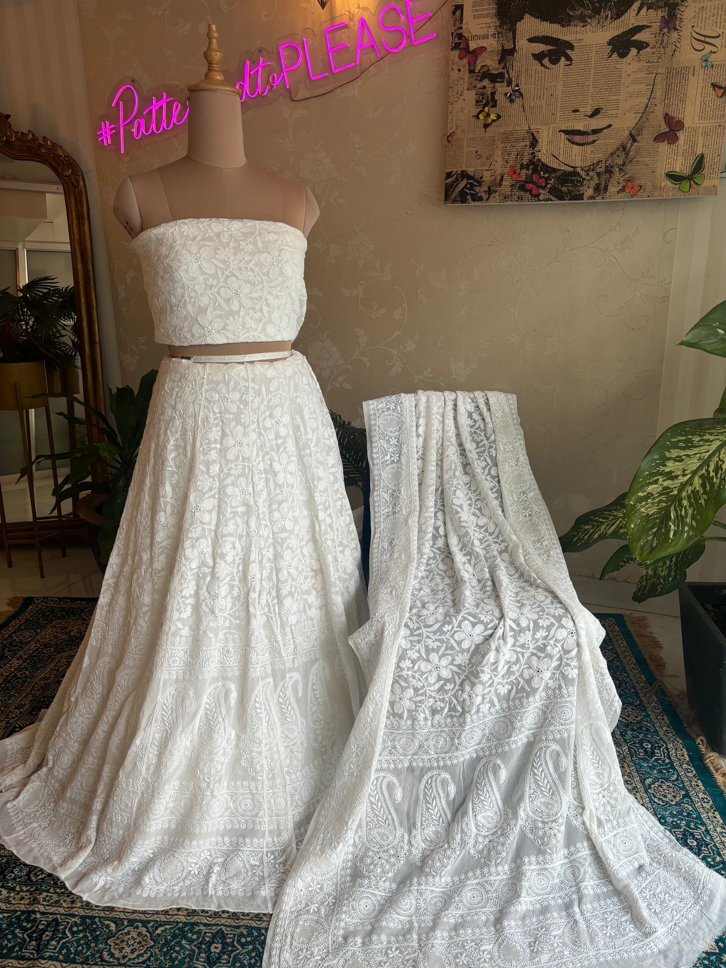 Dyeable Pure Georgette Chikankari Lehenga