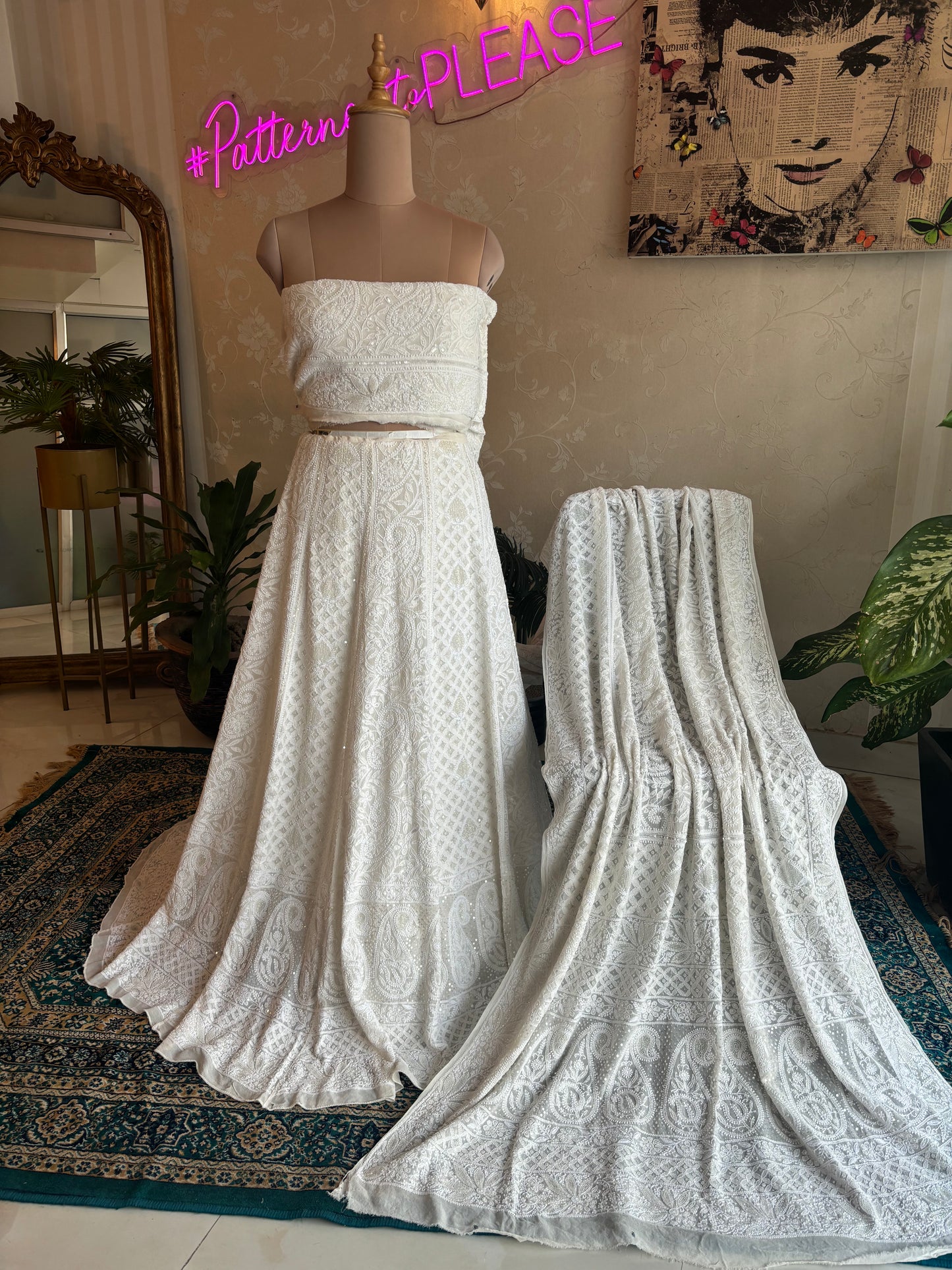 Dyeable Pure Georgette Chikankari Lehenga