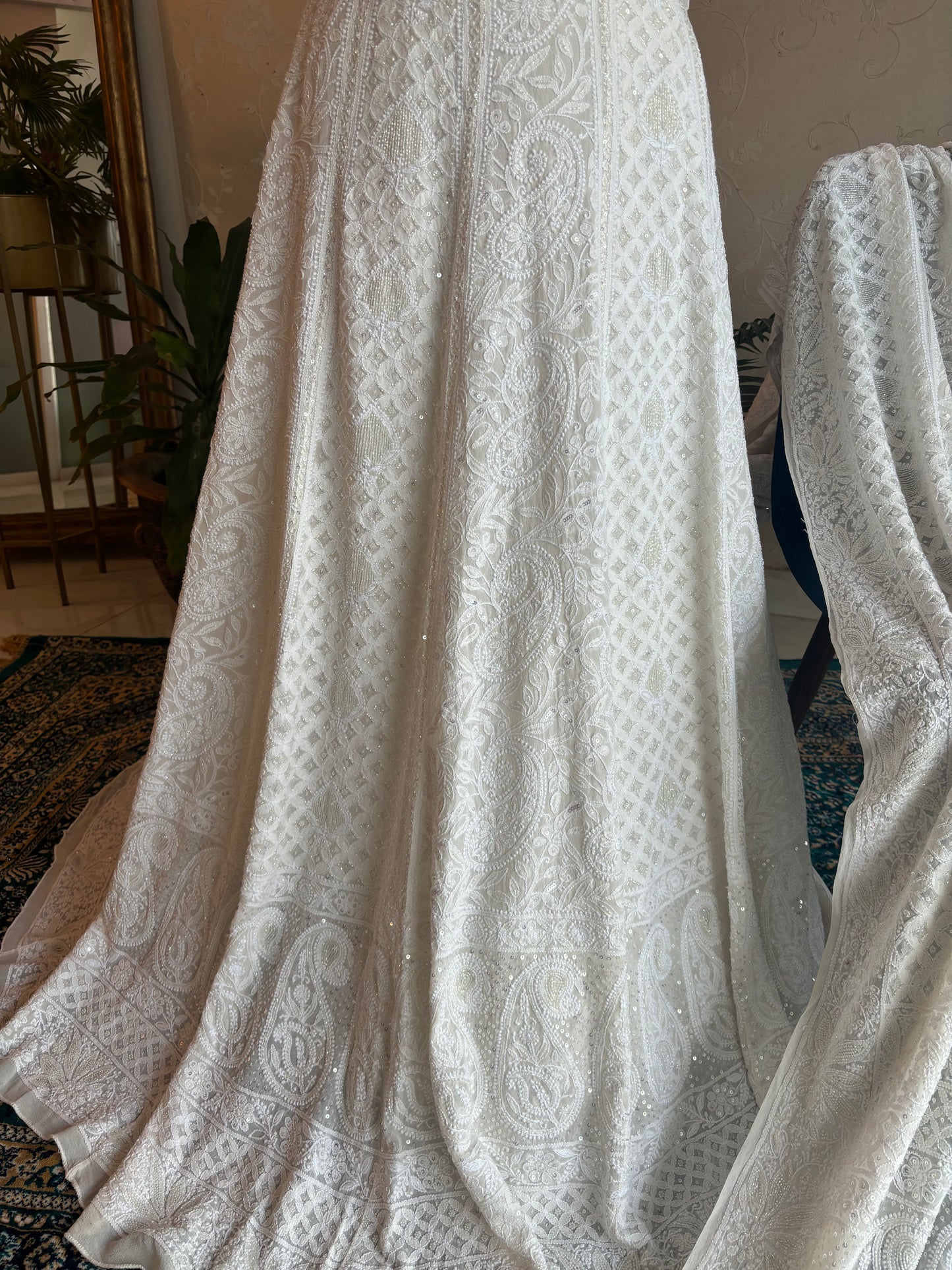 Dyeable Pure Georgette Chikankari Lehenga