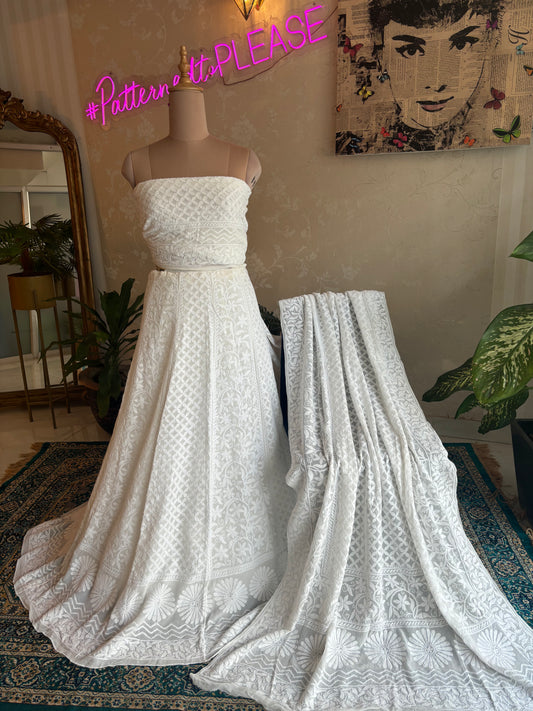 Dyeable Pure Georgette Chikankari Lehenga