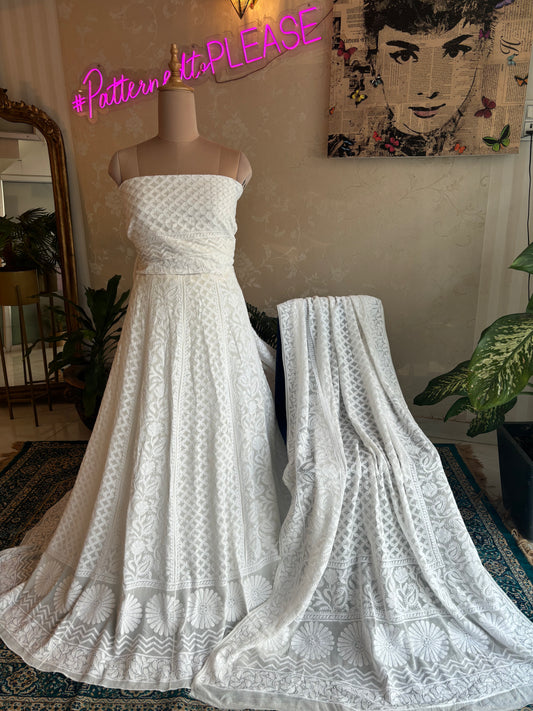 Dyeable Pure Georgette Chikankari Lehenga