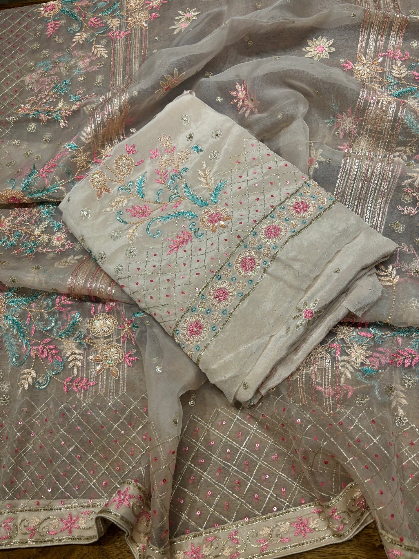 Golden Crepe Chikankari Kurta and Dupatta