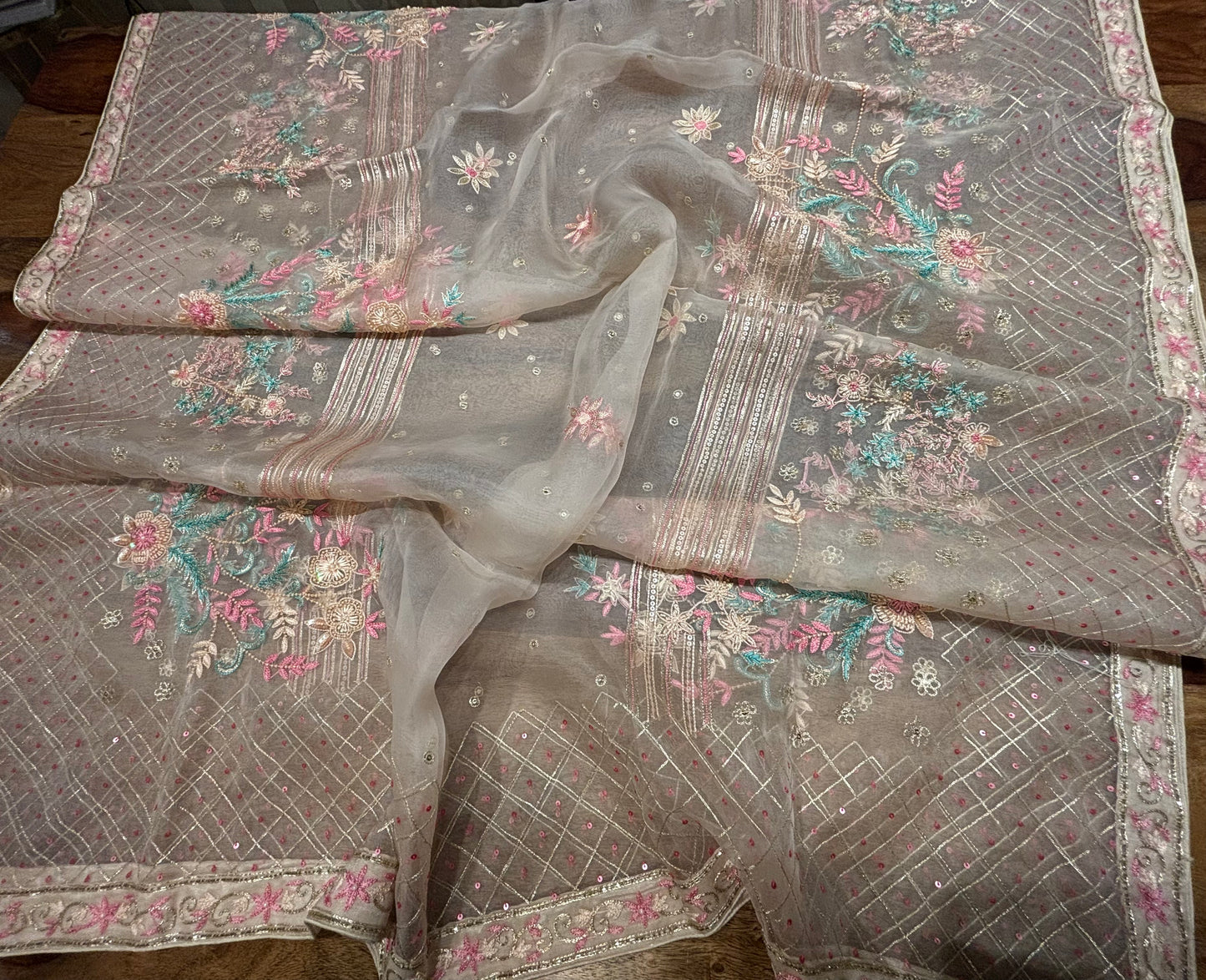 Golden Crepe Chikankari Kurta and Dupatta