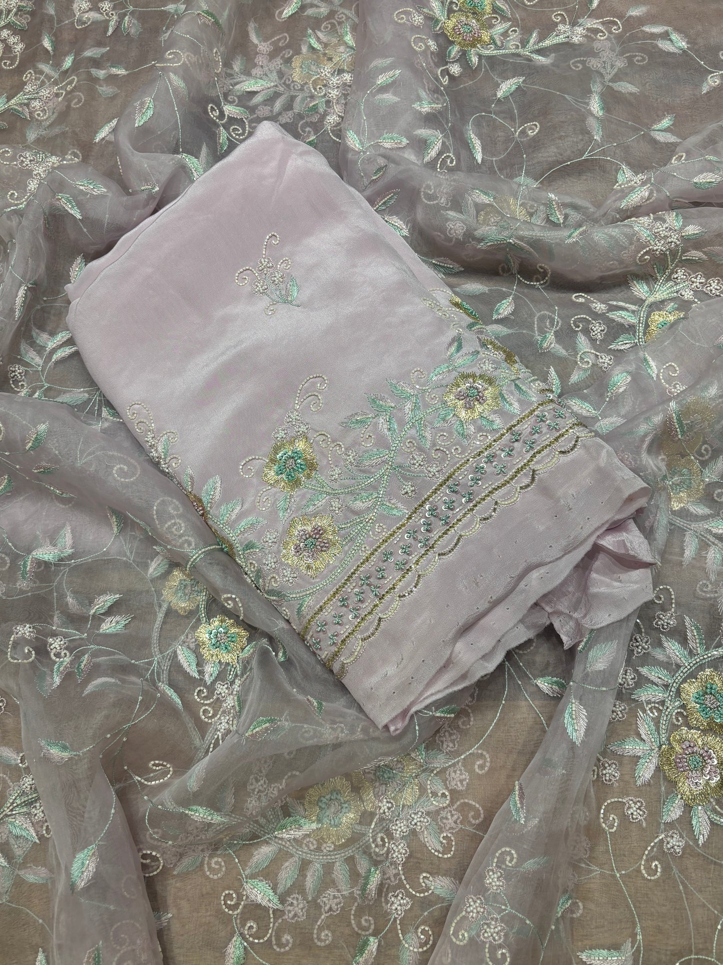 Pink Lavender Crepe Chikankari Kurta and Dupatta Fabric