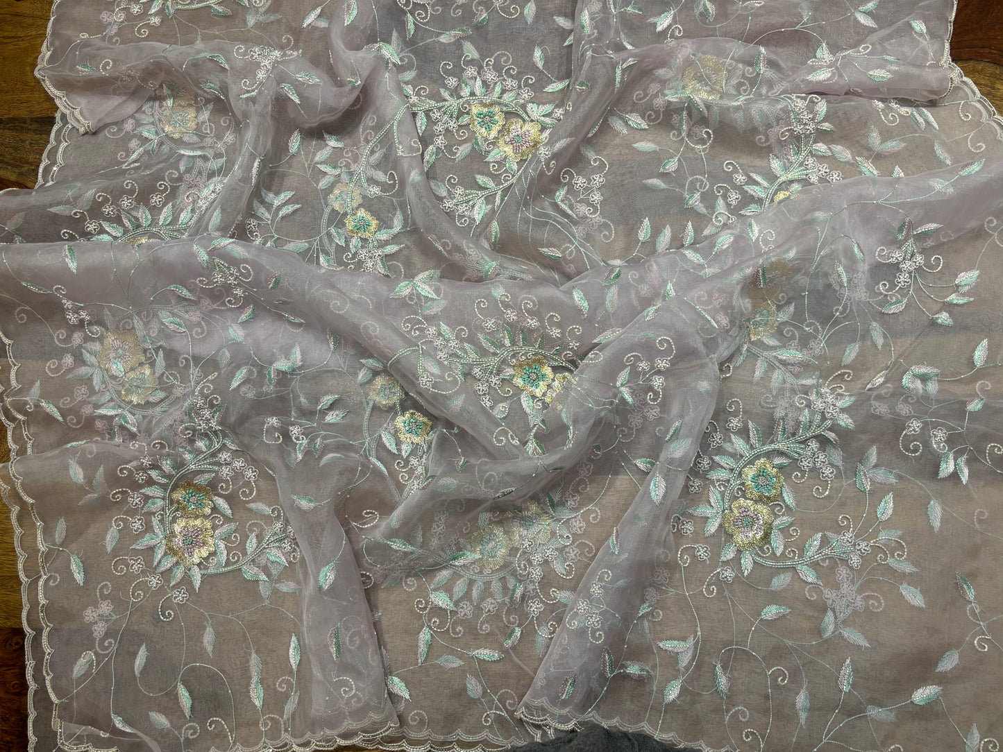 Pink Lavender Crepe Chikankari Kurta and Dupatta Fabric