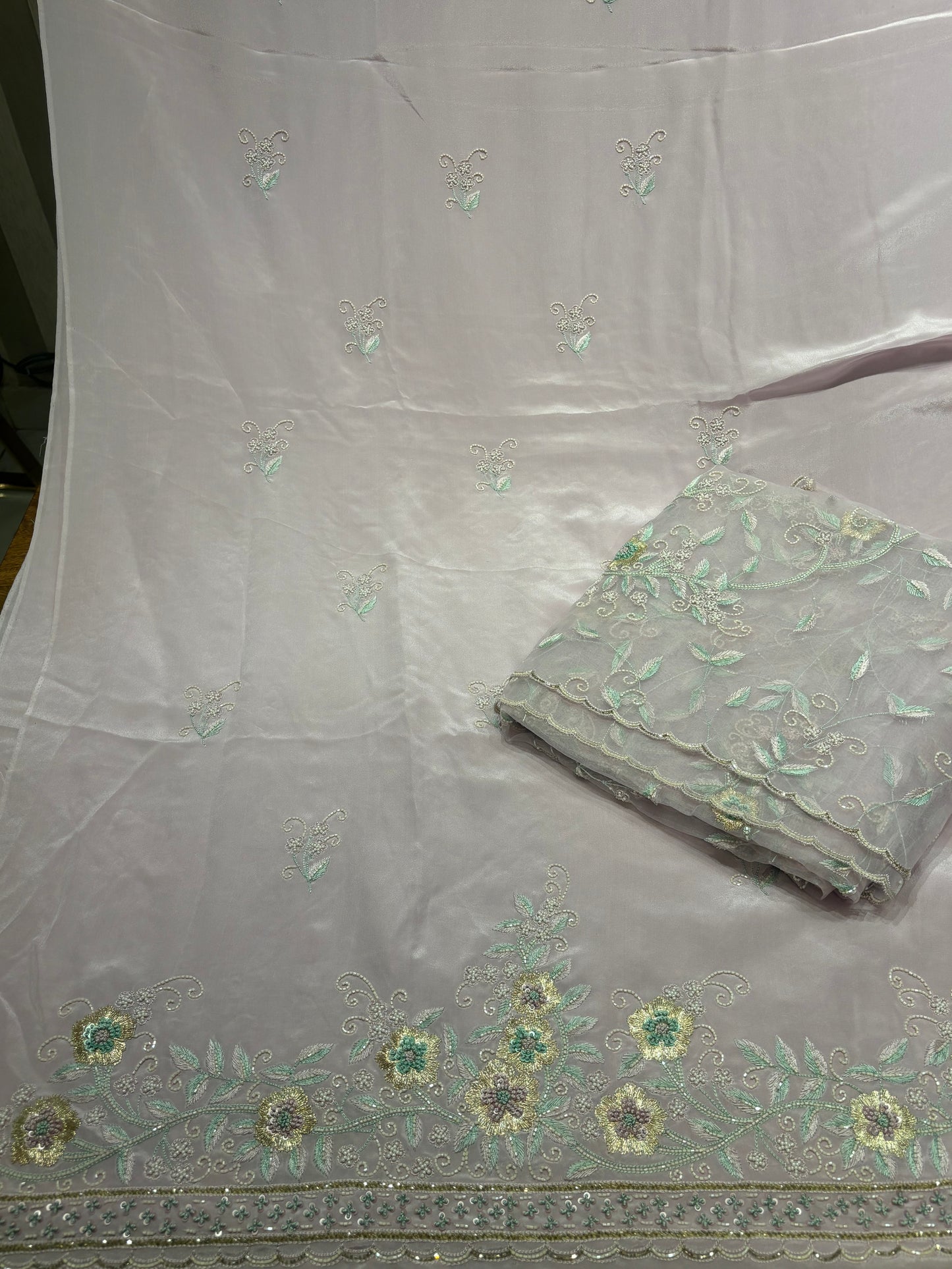Pink Lavender Crepe Chikankari Kurta and Dupatta Fabric