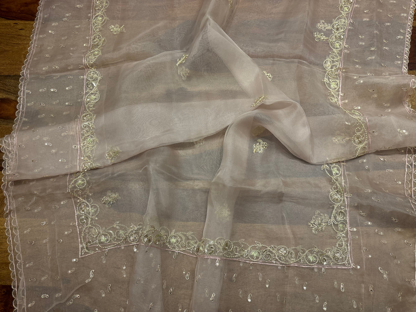 Dusty Mauve Organza Silk Chikankari Kurta and Dupatta