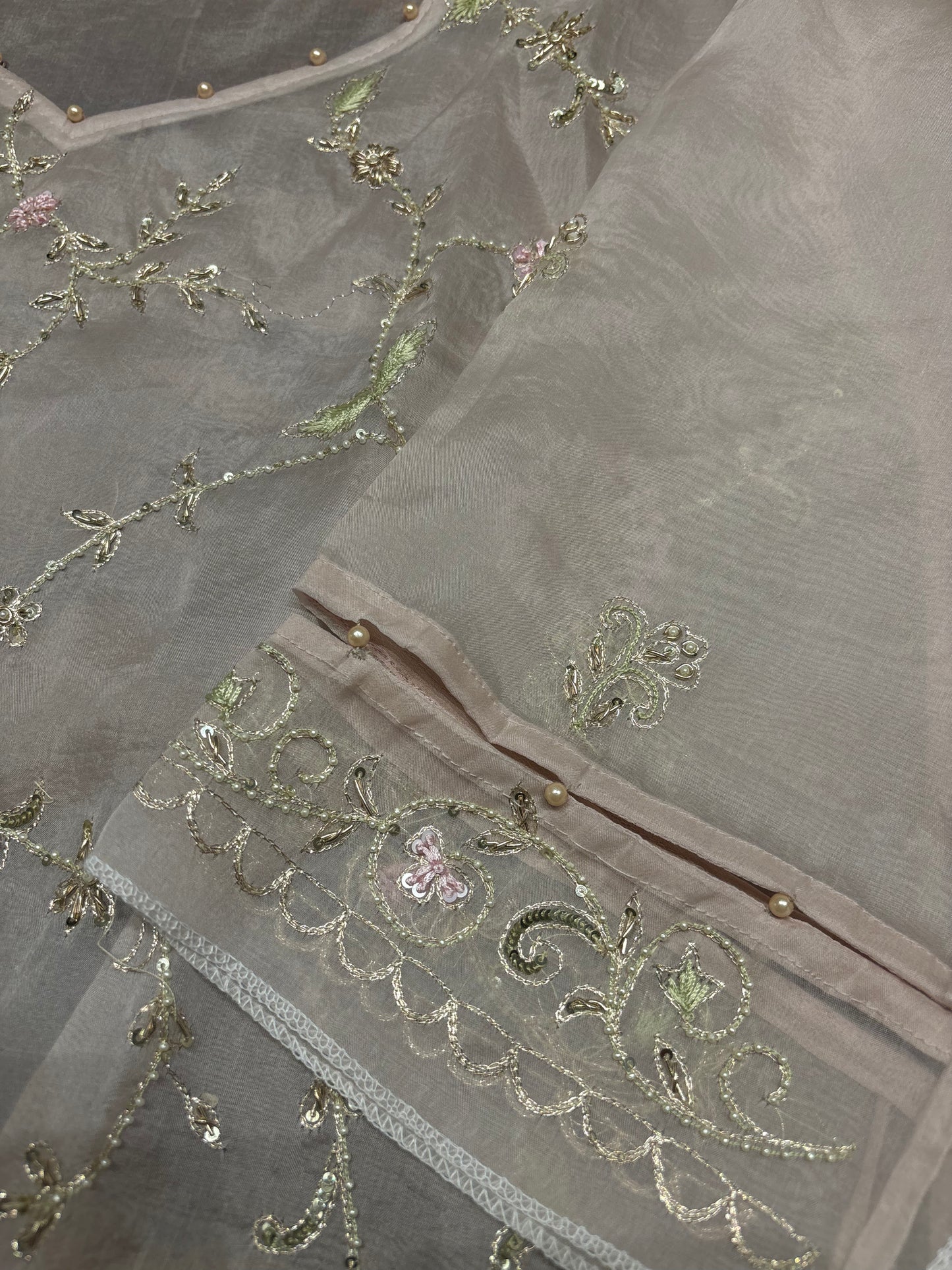 Dusty Mauve Organza Silk Chikankari Kurta and Dupatta