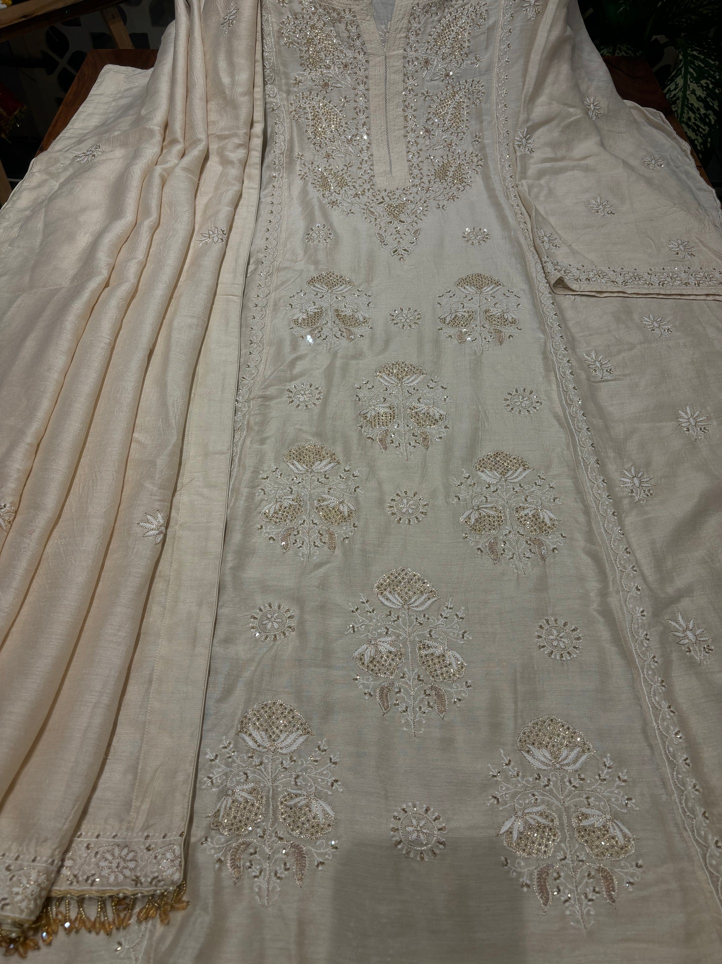 Dyeable Natural Silk Chikankari Kurta and Dupatta