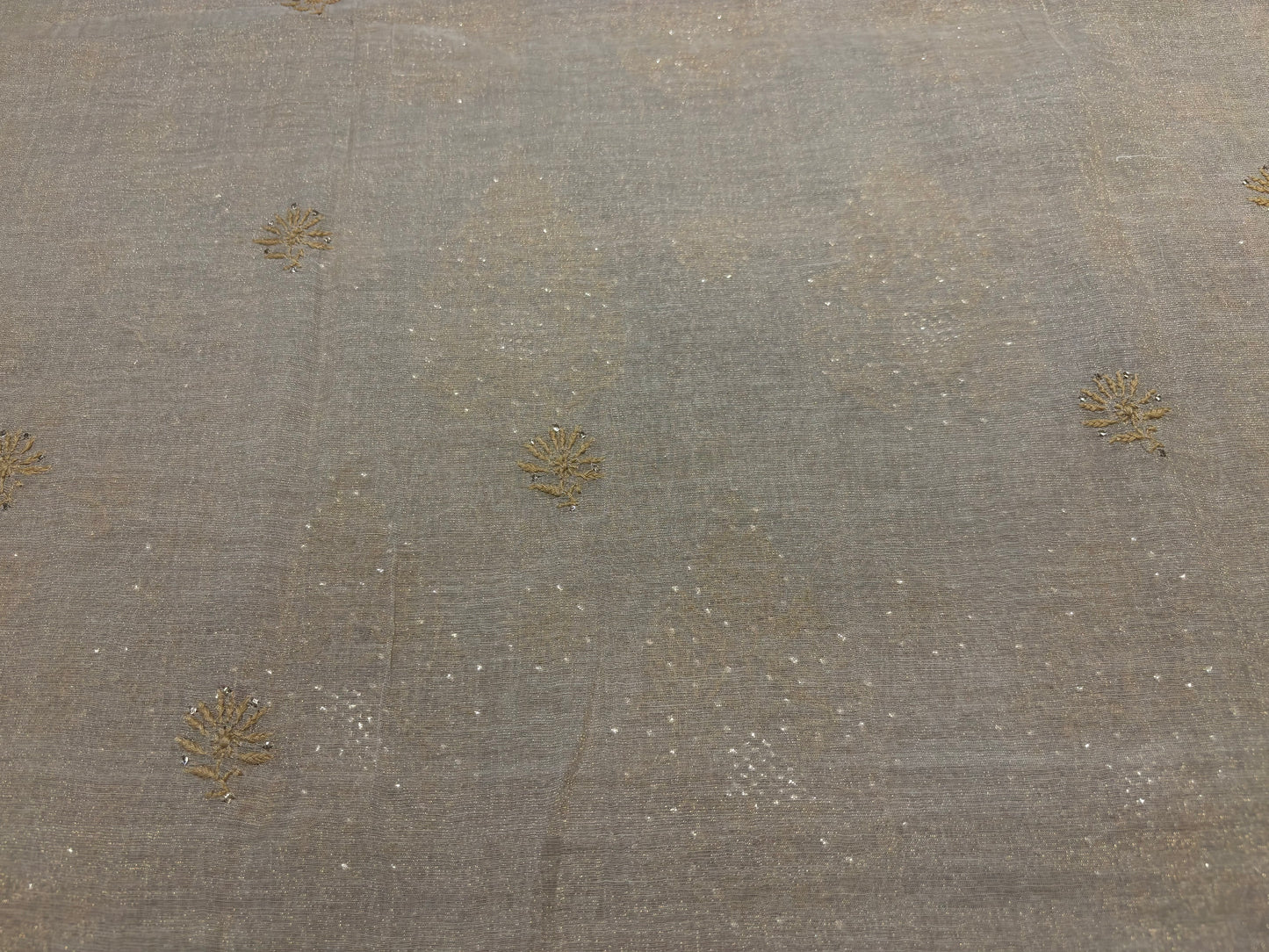 Dyeable Golden Pure Tissue Chikankari Kurta and Dupatta Fabric