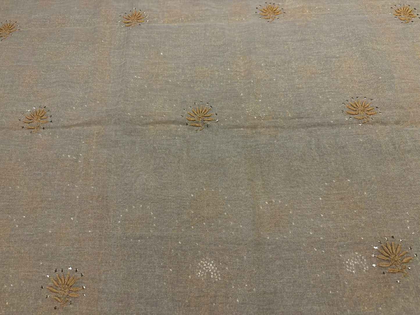 Dyeable Golden Pure Tissue Chikankari Kurta and Dupatta Fabric
