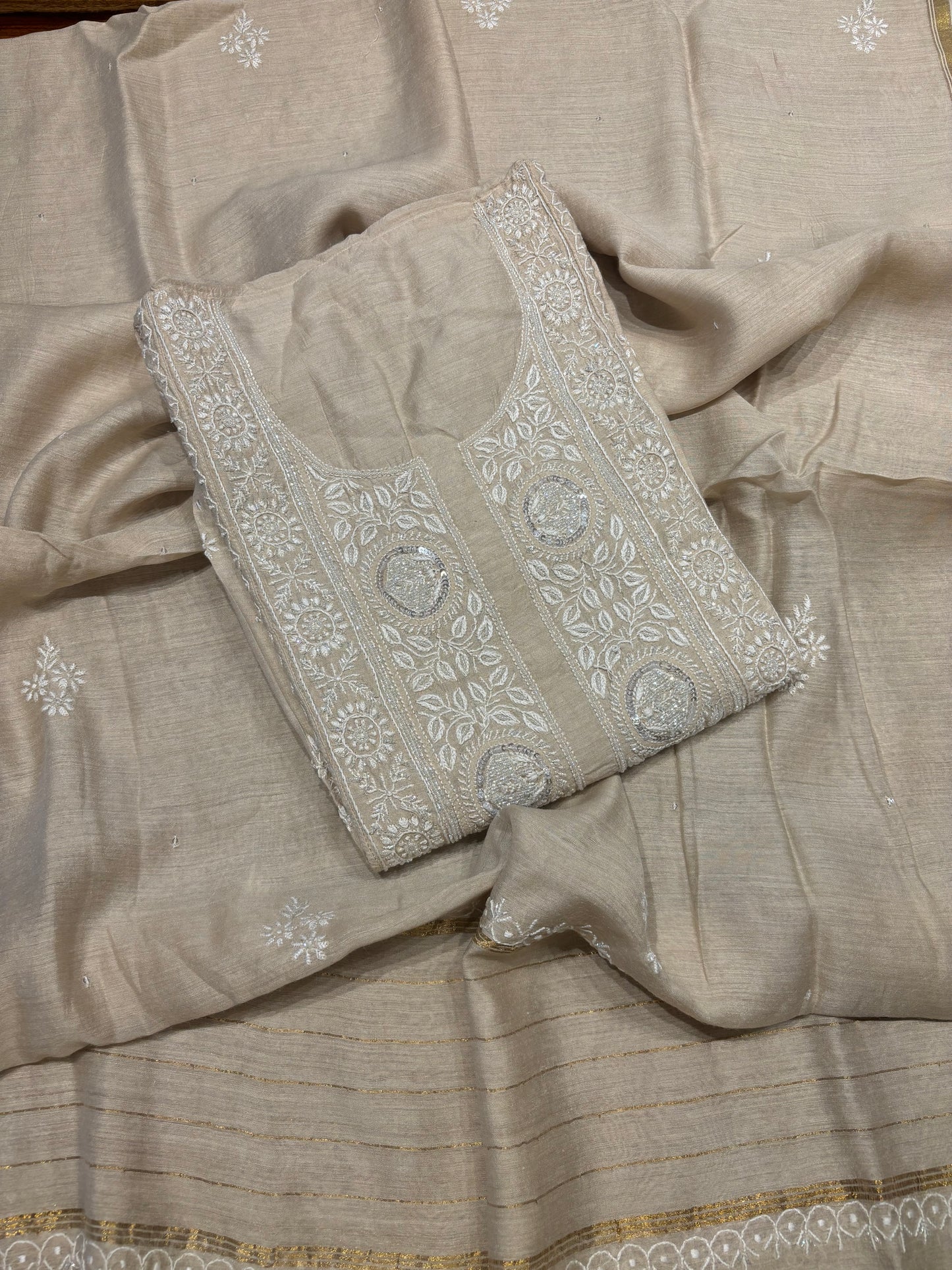 Dyeable Natural Silk Chikankari Kurta and Dupatta