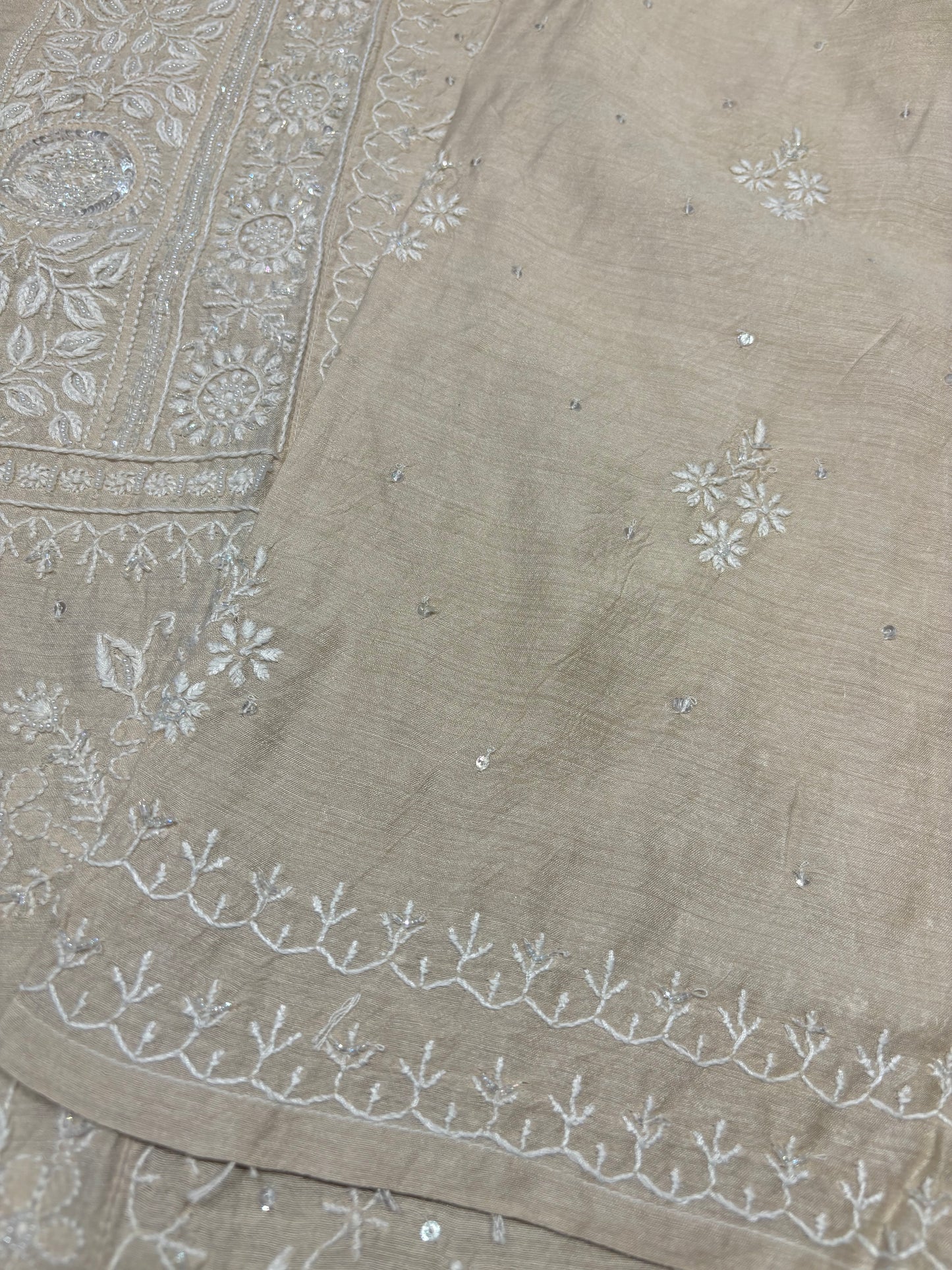 Dyeable Natural Silk Chikankari Kurta and Dupatta