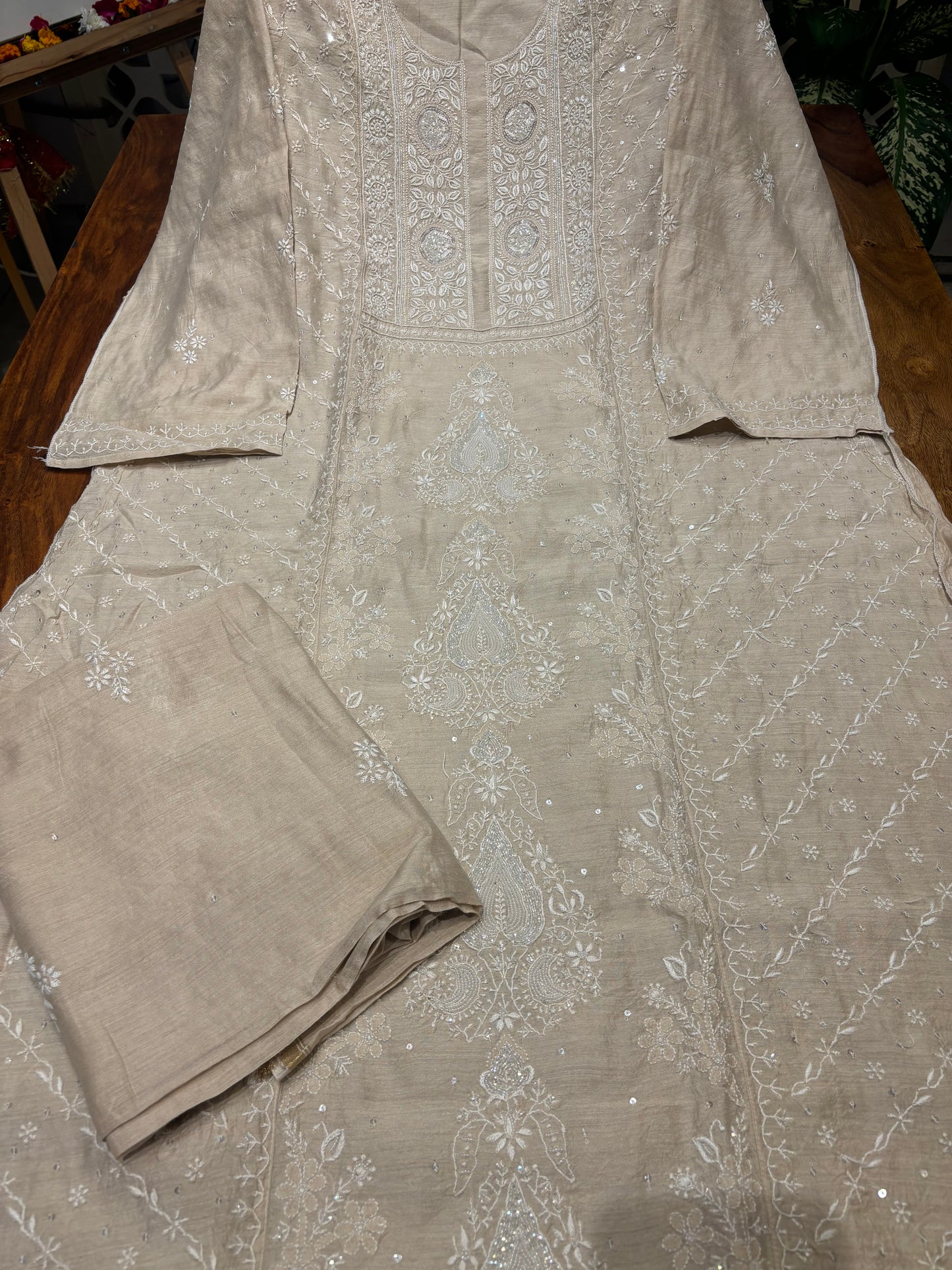 Dyeable Natural Silk Chikankari Kurta and Dupatta