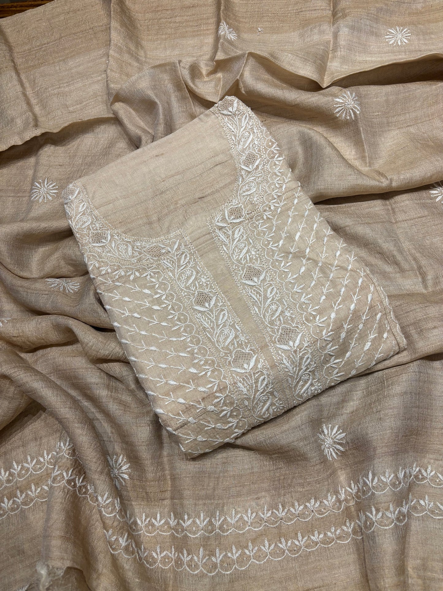 Dyeable Natural Silk Chikankari Kurta and Dupatta
