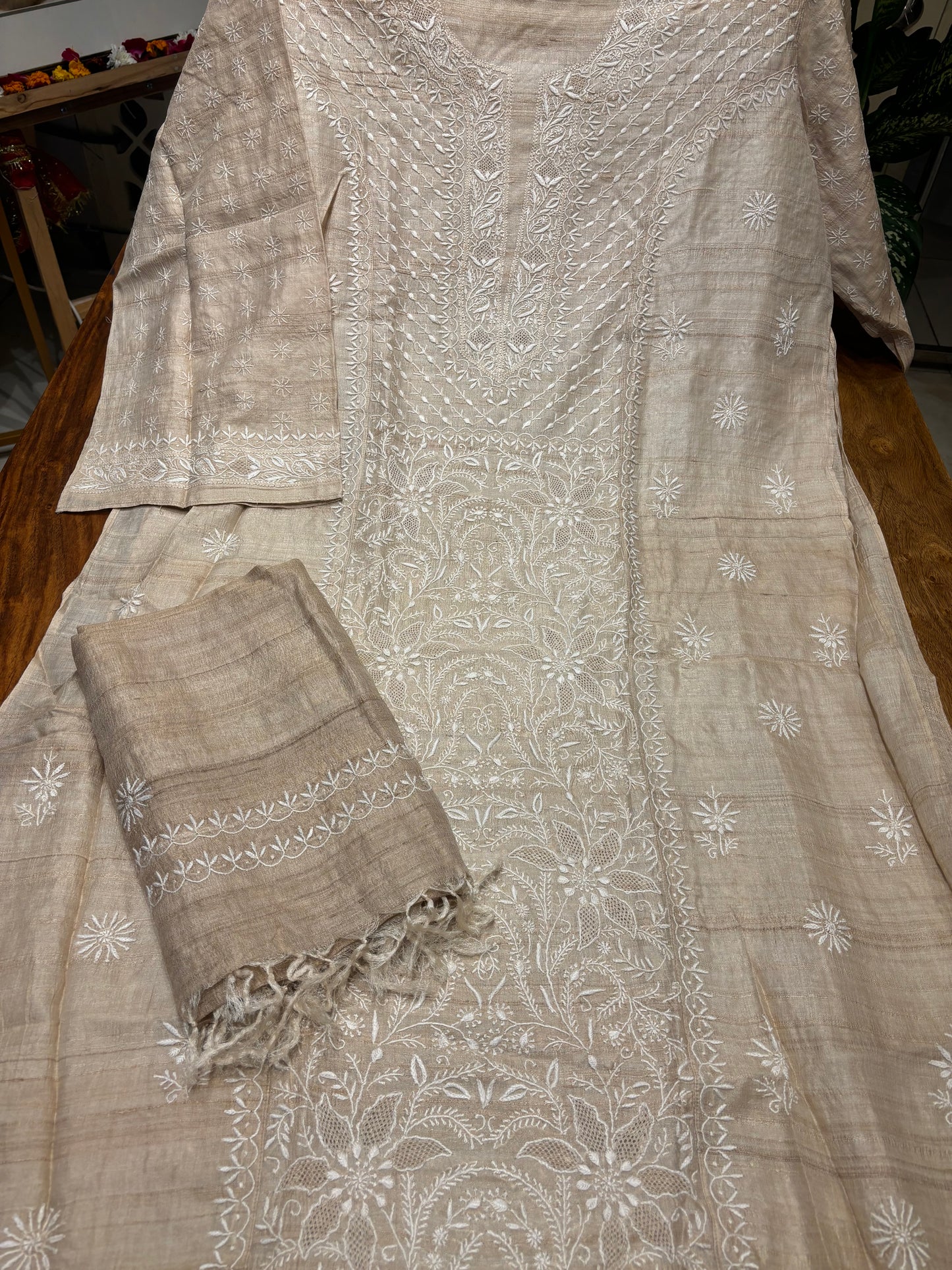 Dyeable Natural Silk Chikankari Kurta and Dupatta