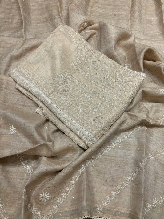 Dyeable Natural Silk Chikankari Kurta and Dupatta