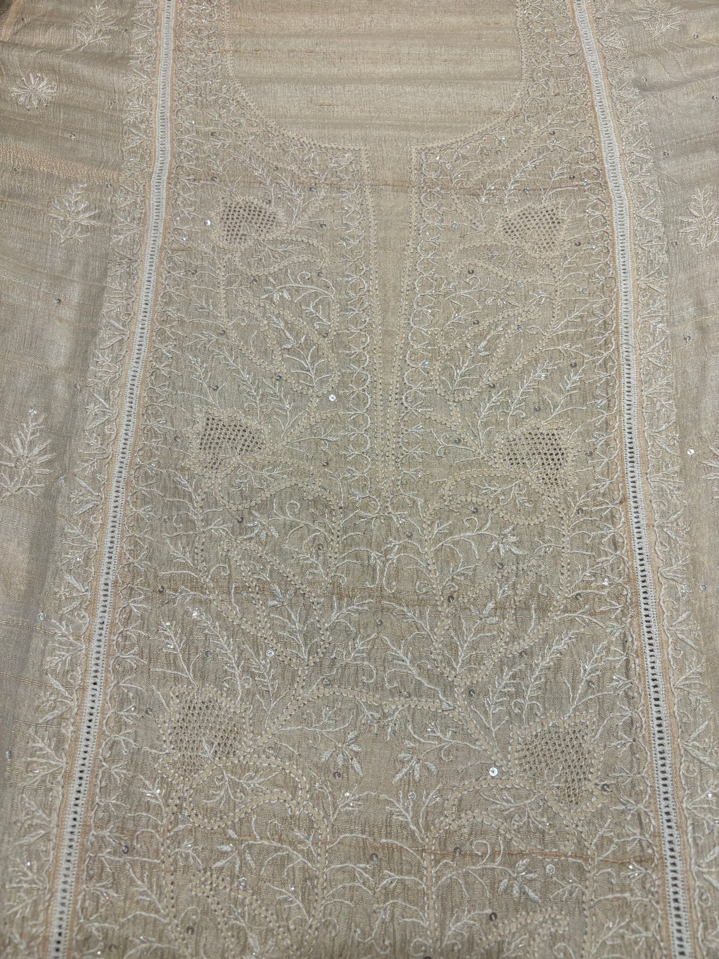 Dyeable Natural Silk Chikankari Kurta and Dupatta