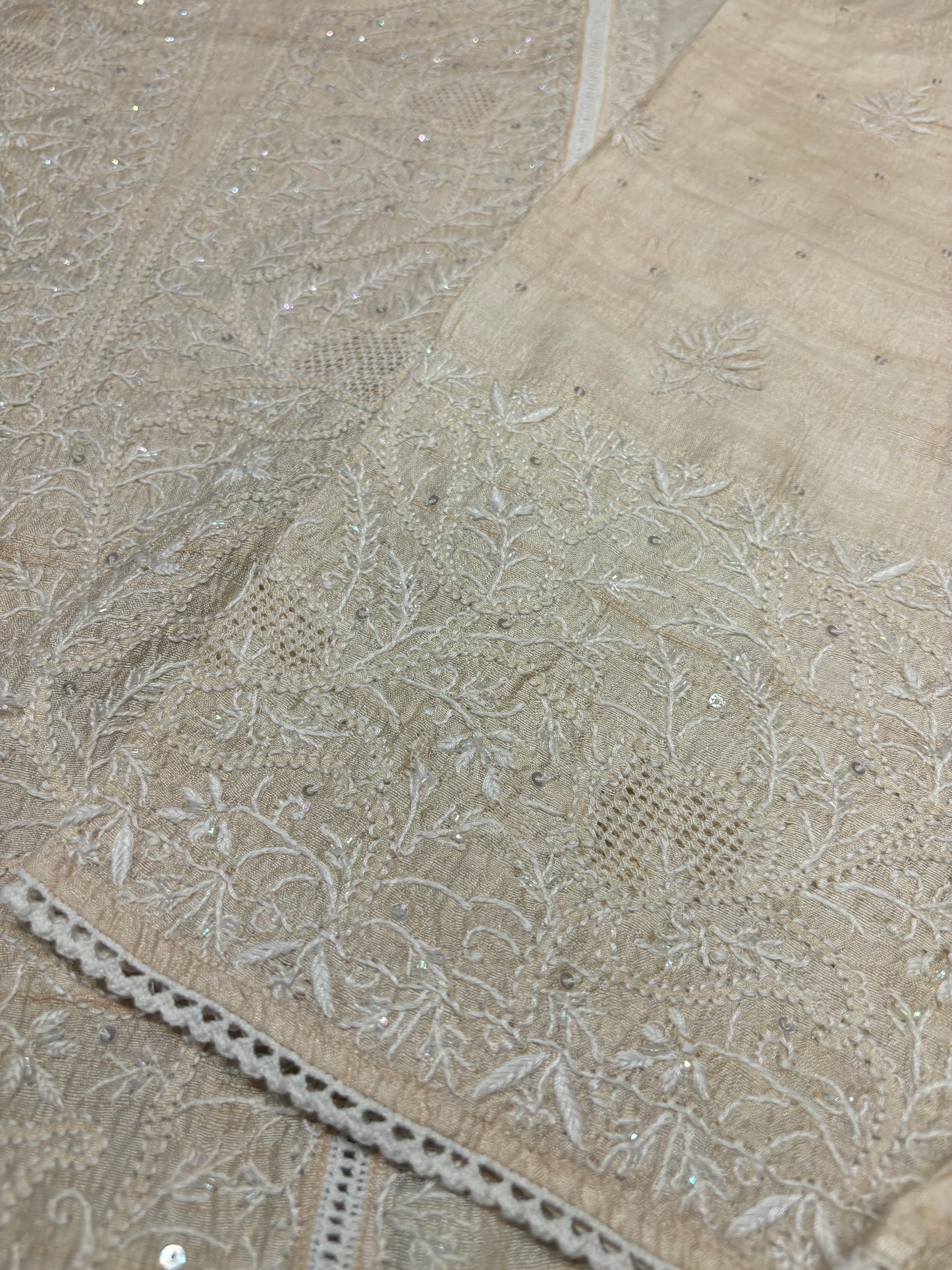 Dyeable Natural Silk Chikankari Kurta and Dupatta