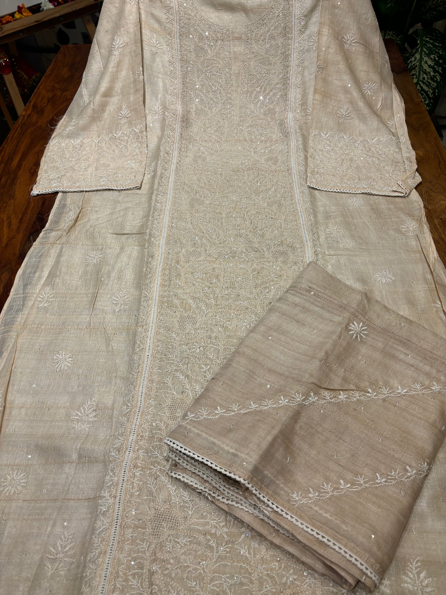 Dyeable Natural Silk Chikankari Kurta and Dupatta