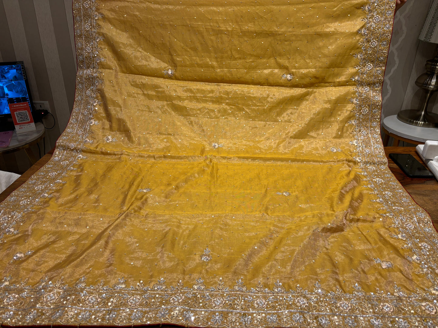 Mustard Tissue Zardozi Dupatta