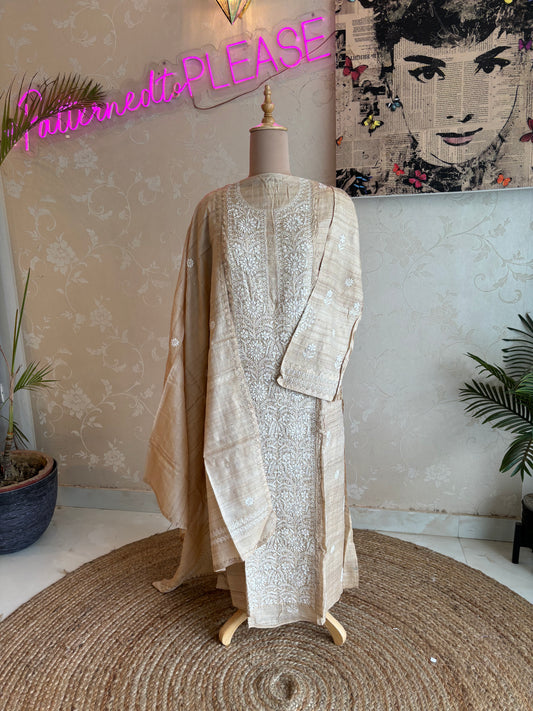 Dyeable Natural Silk Chikankari Kurta and Dupatta