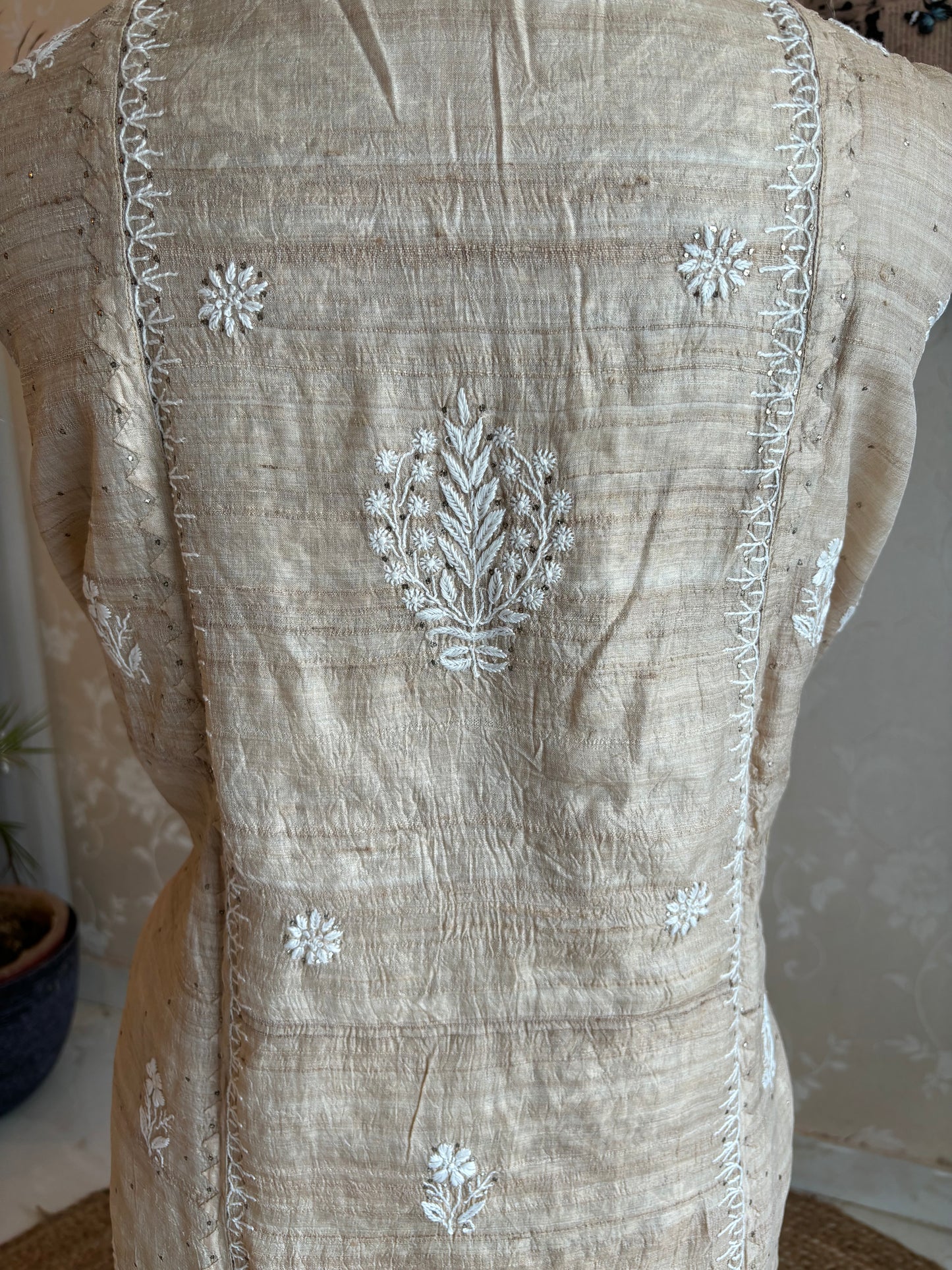 Dyeable Natural Silk Chikankari Kurta and Dupatta
