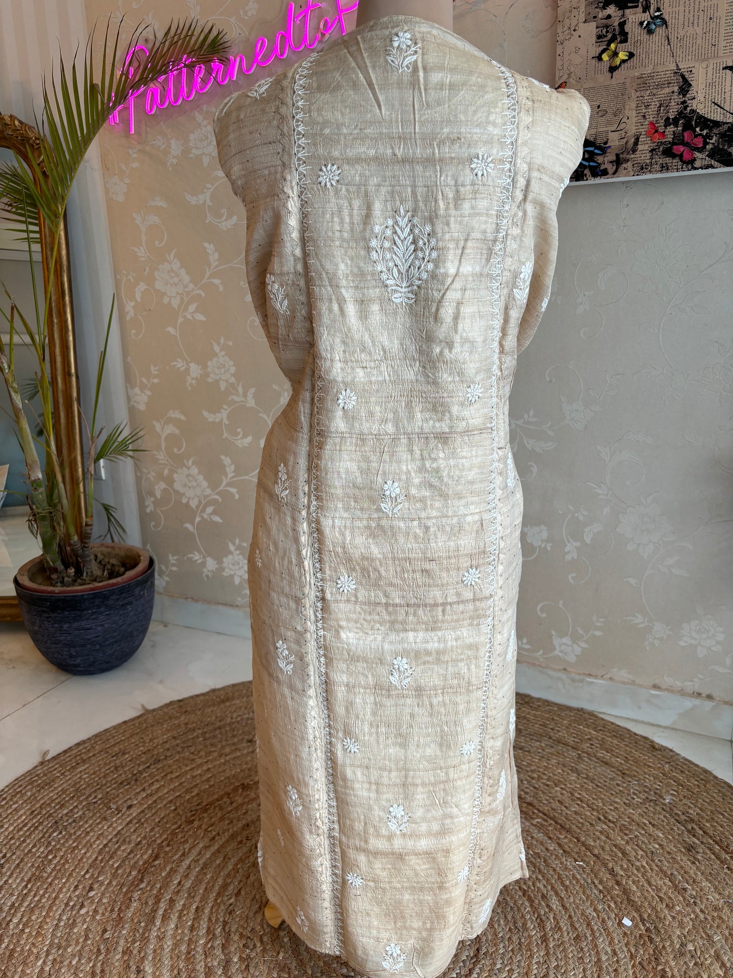 Dyeable Natural Silk Chikankari Kurta and Dupatta