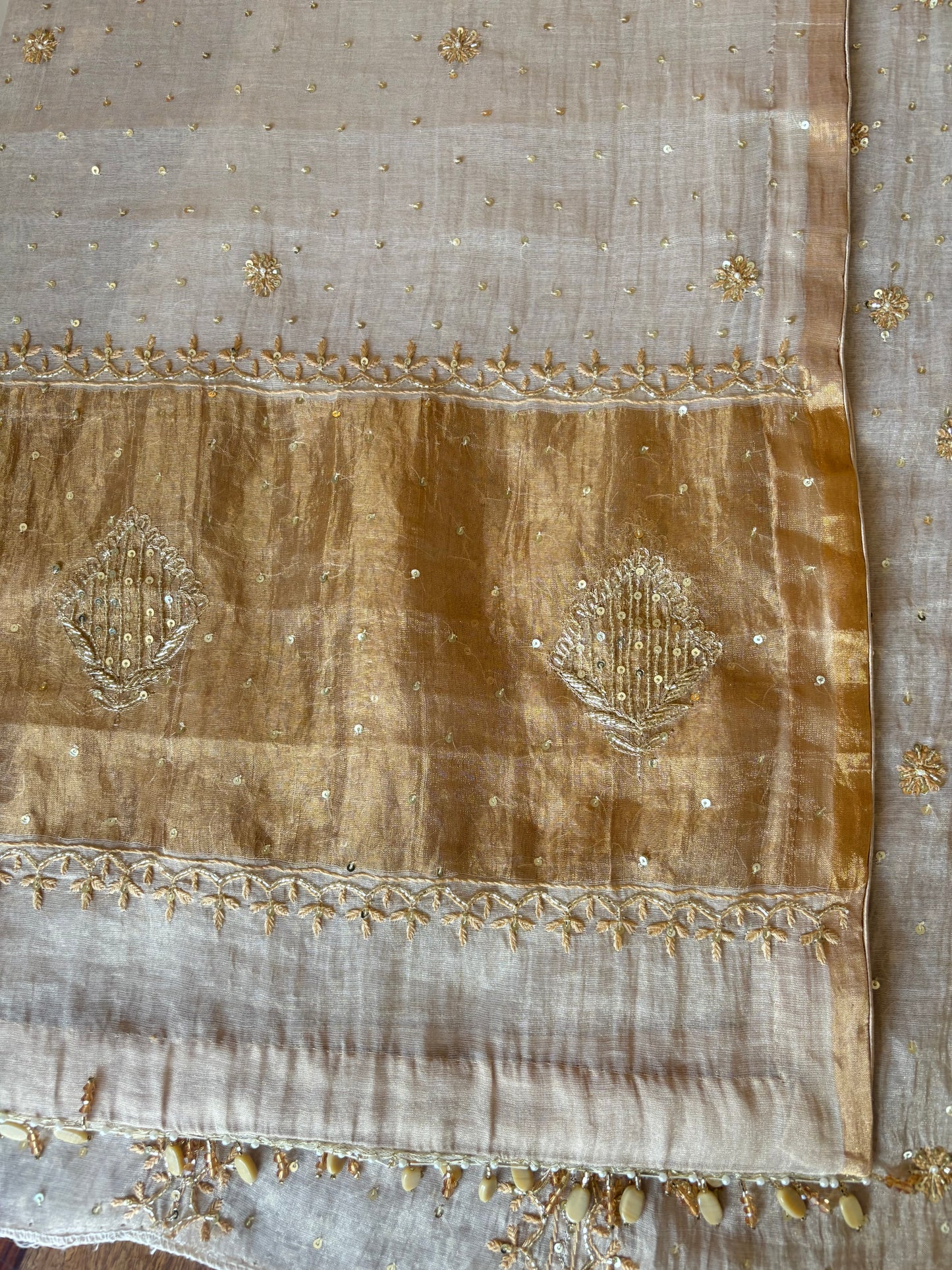 Dyeable Golden Pure Tissue Chikankari Kurta and Dupatta