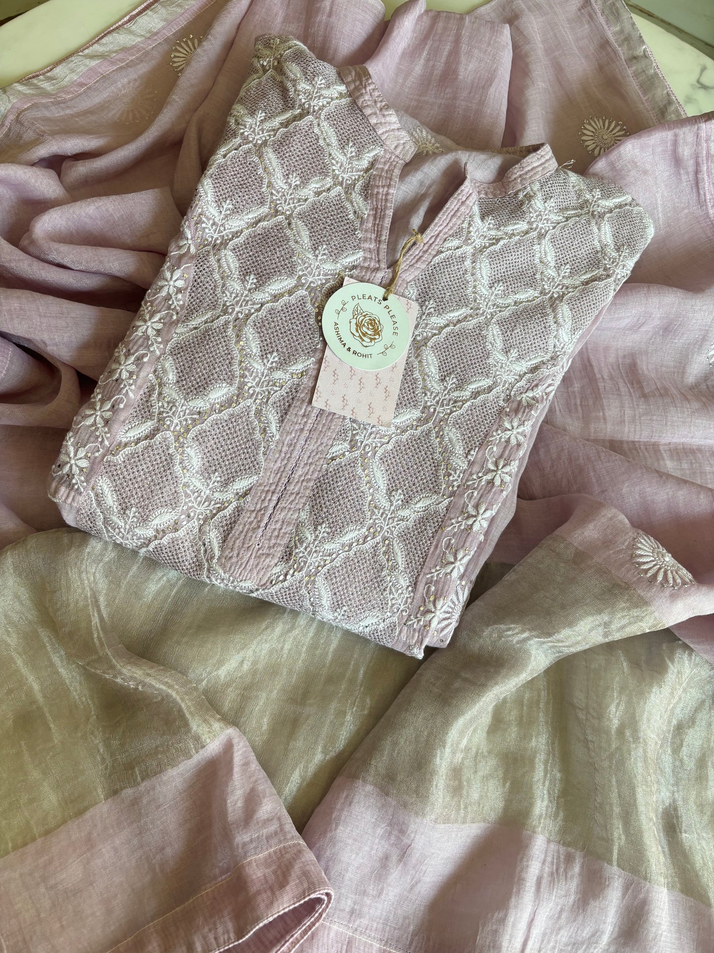 Lilac Pure Tissue Chikankari Anarkali and Dupatta