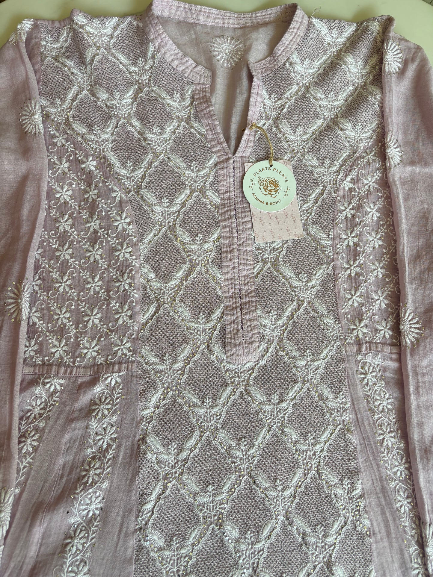 Lilac Pure Tissue Chikankari Anarkali and Dupatta