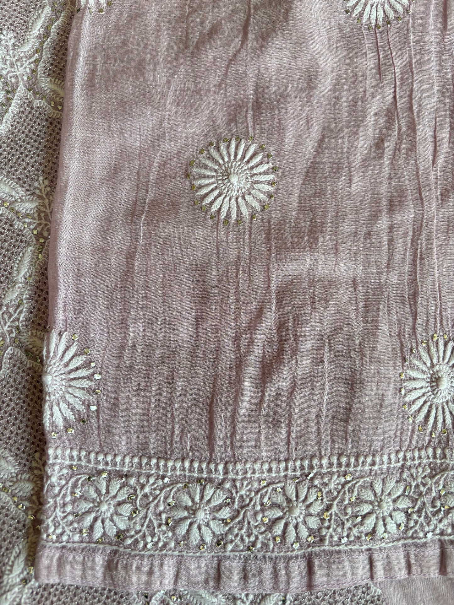 Lilac Pure Tissue Chikankari Anarkali and Dupatta