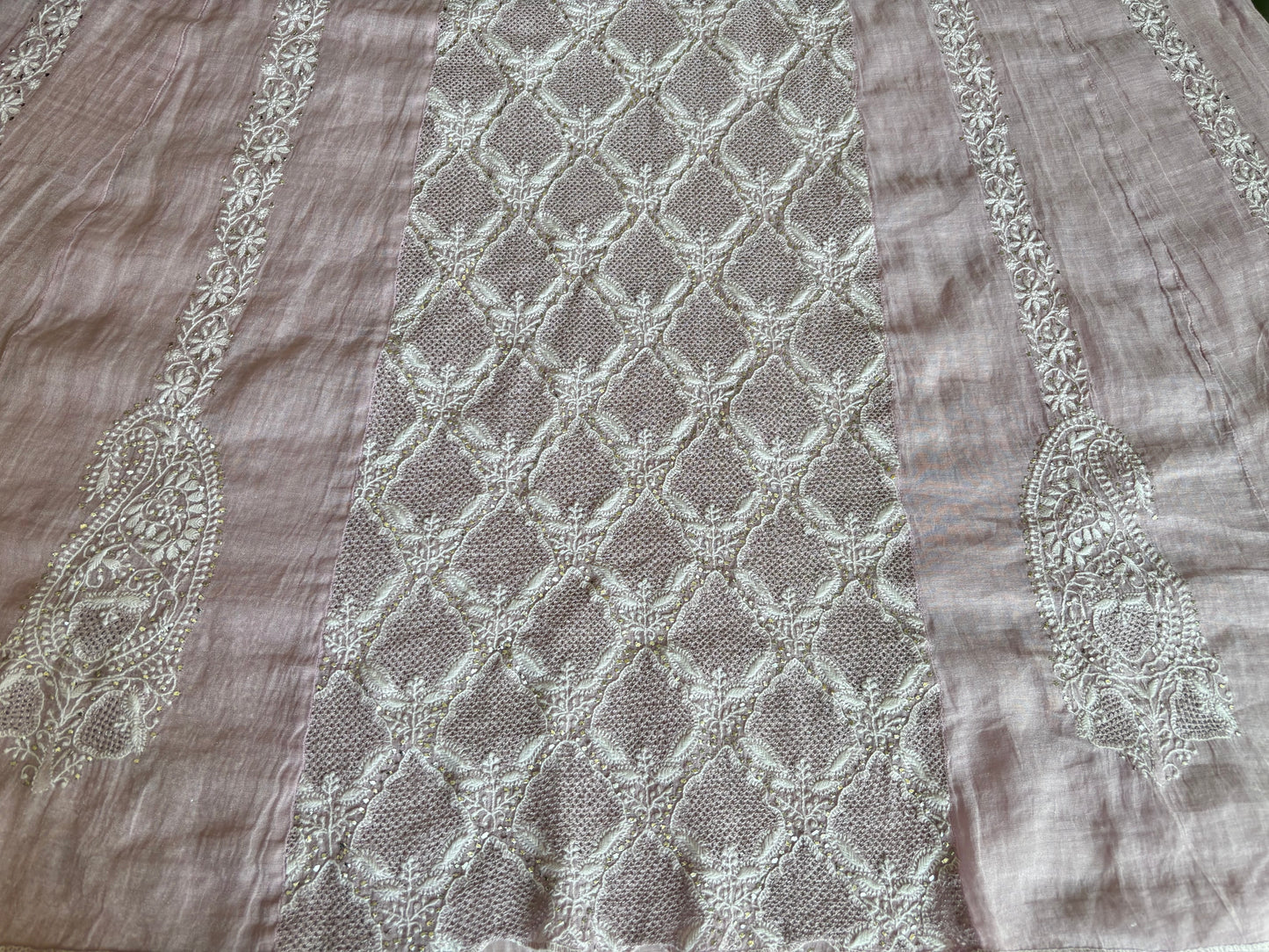 Lilac Pure Tissue Chikankari Anarkali and Dupatta
