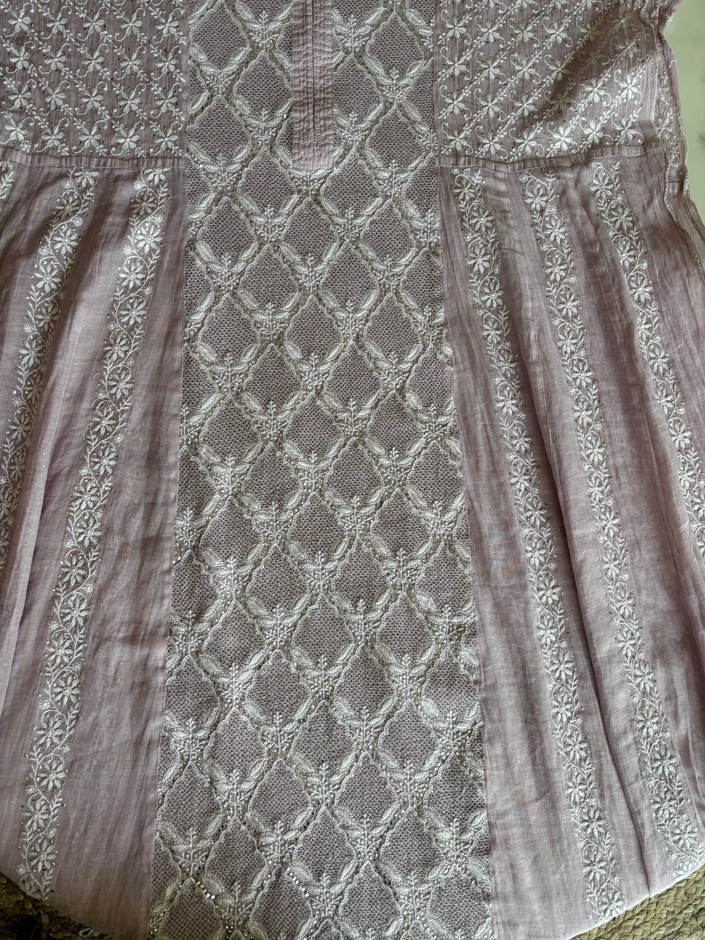 Lilac Pure Tissue Chikankari Anarkali and Dupatta