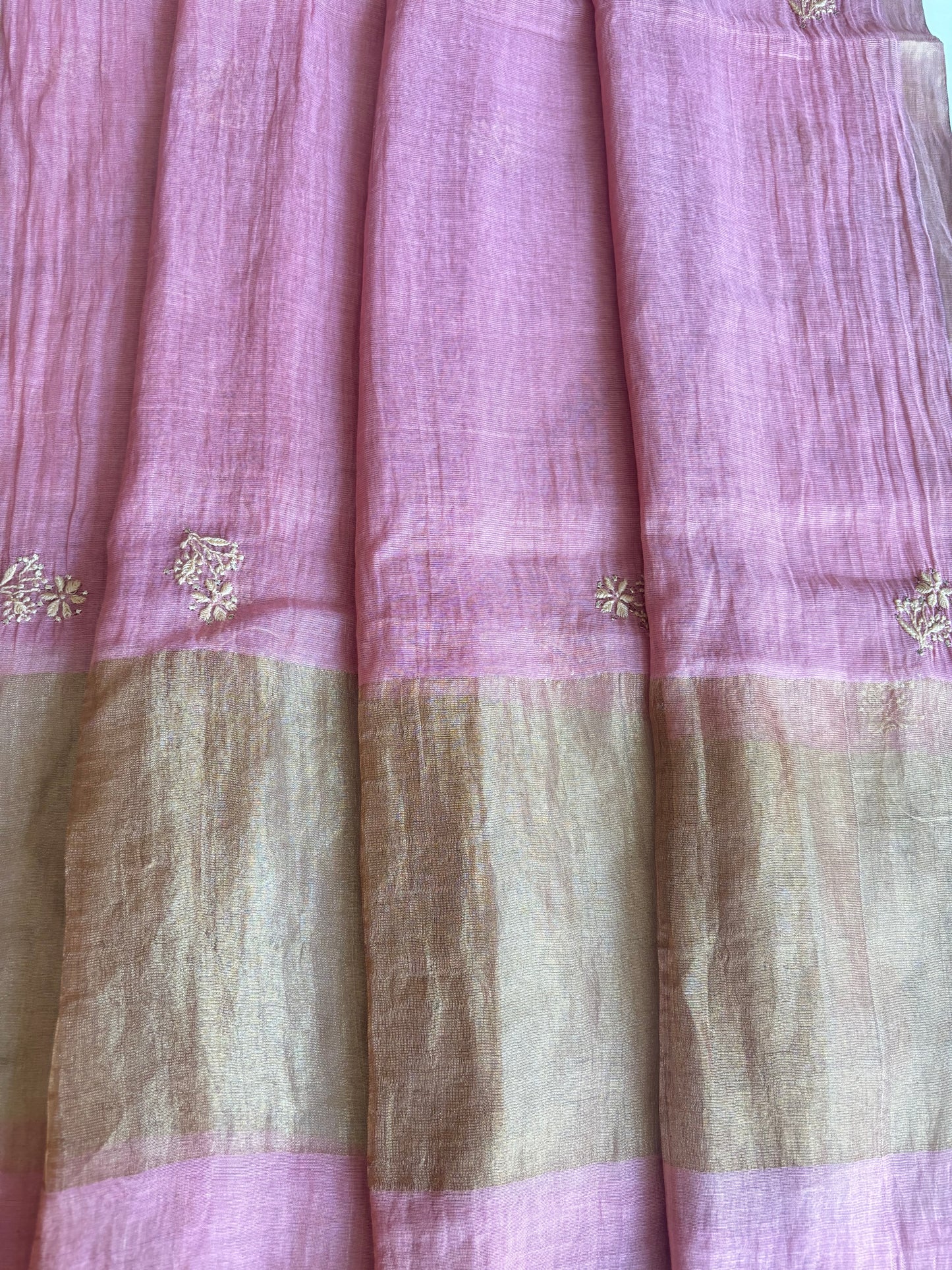 Peach Pure Tissue Chikankari Kalidaar Kurta and Dupatta