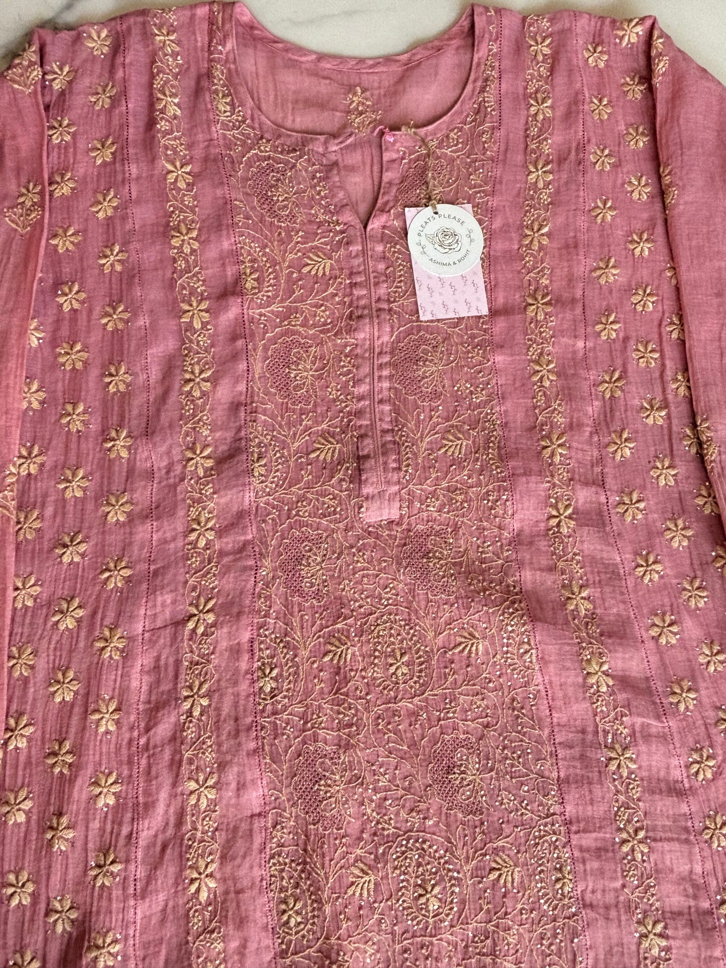 Peach Pure Tissue Chikankari Kalidaar Kurta and Dupatta