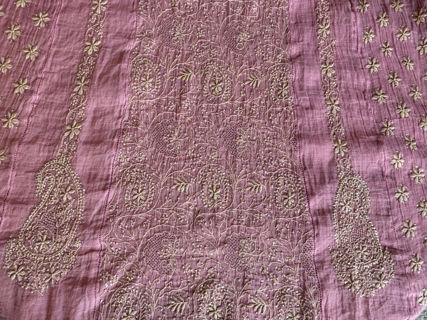 Peach Pure Tissue Chikankari Kalidaar Kurta and Dupatta