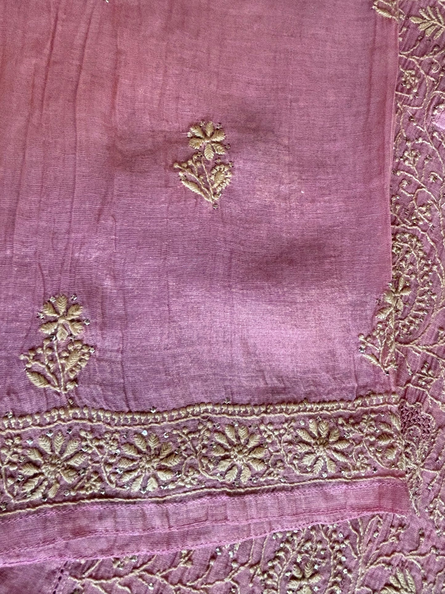 Peach Pure Tissue Chikankari Kalidaar Kurta and Dupatta